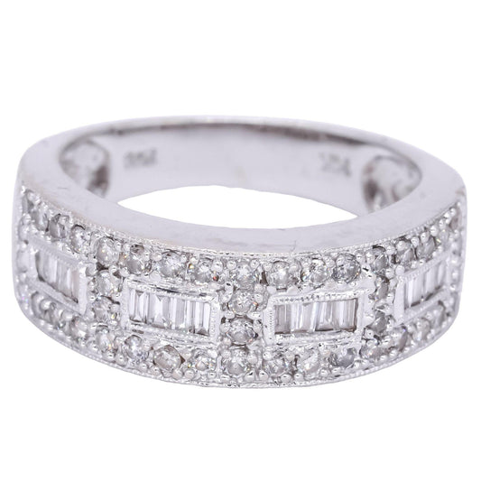 14k White Gold 0.75ct Baguette & Round Diamond Pave Wedding Band Ring Size 7.25