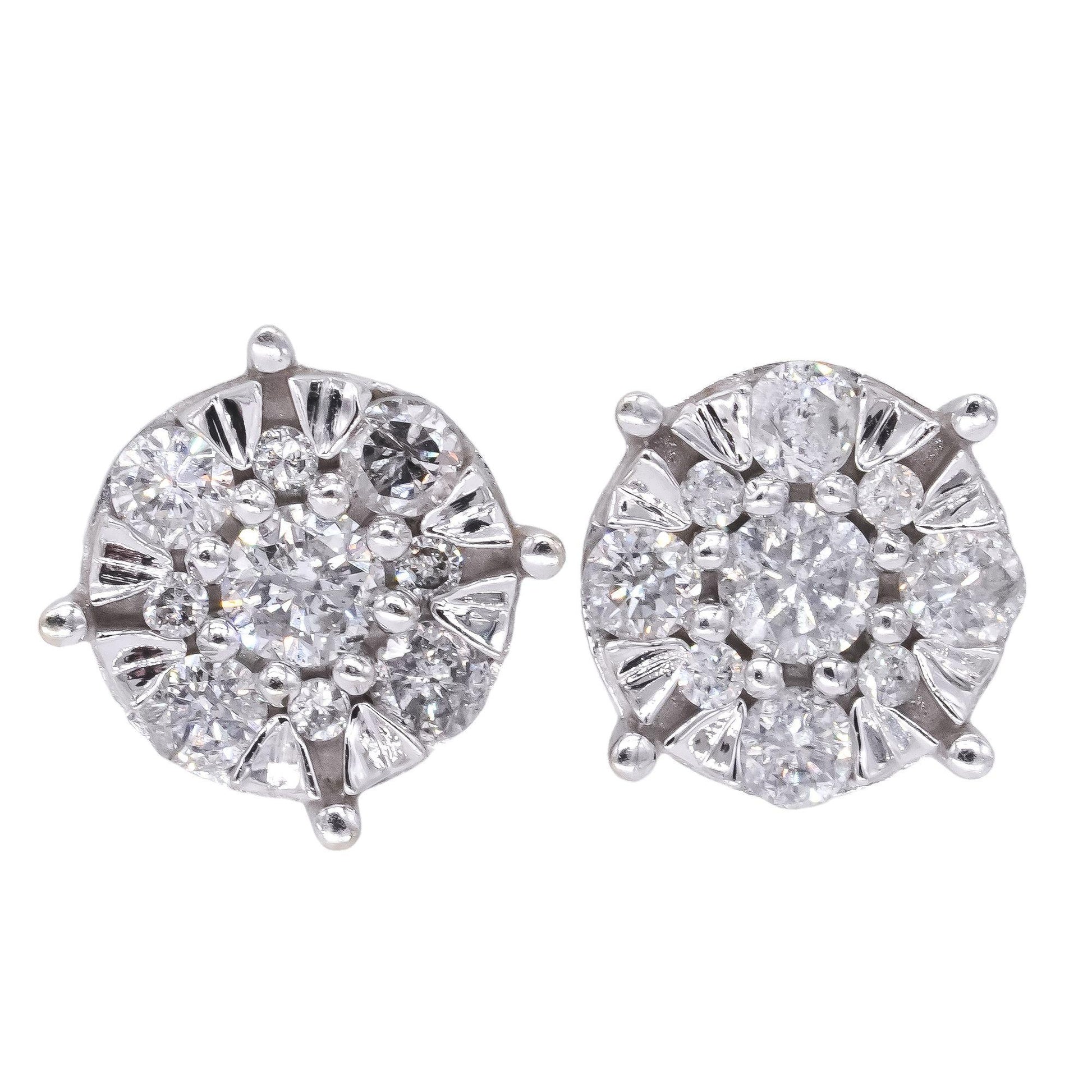 14k White Gold 0.70ct Diamond Cluster Stud Earrings