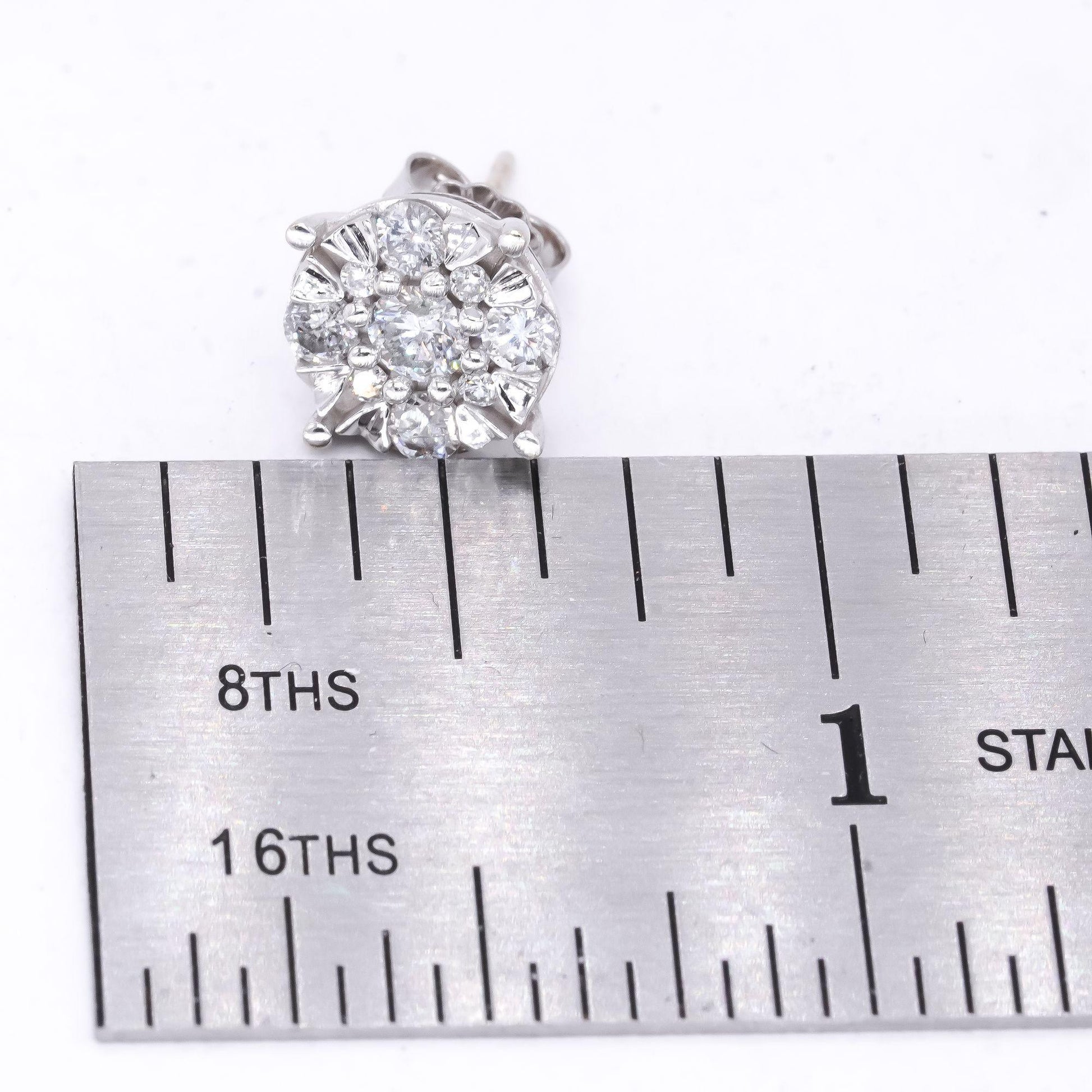 14k White Gold 0.70ct Diamond Cluster Stud Earrings