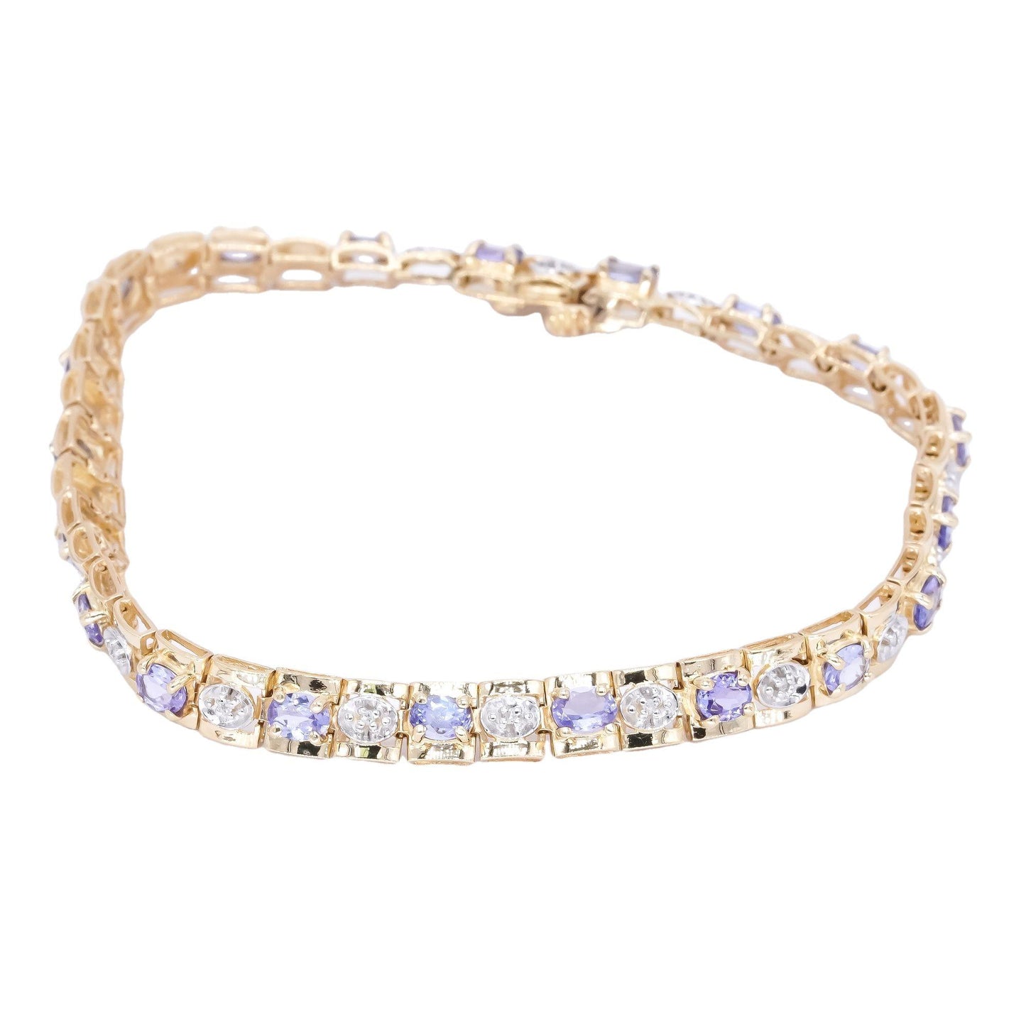 14k Yellow and White Gold 2.05CT Diamond and Tanzanite Fancy Tennis Bracelet