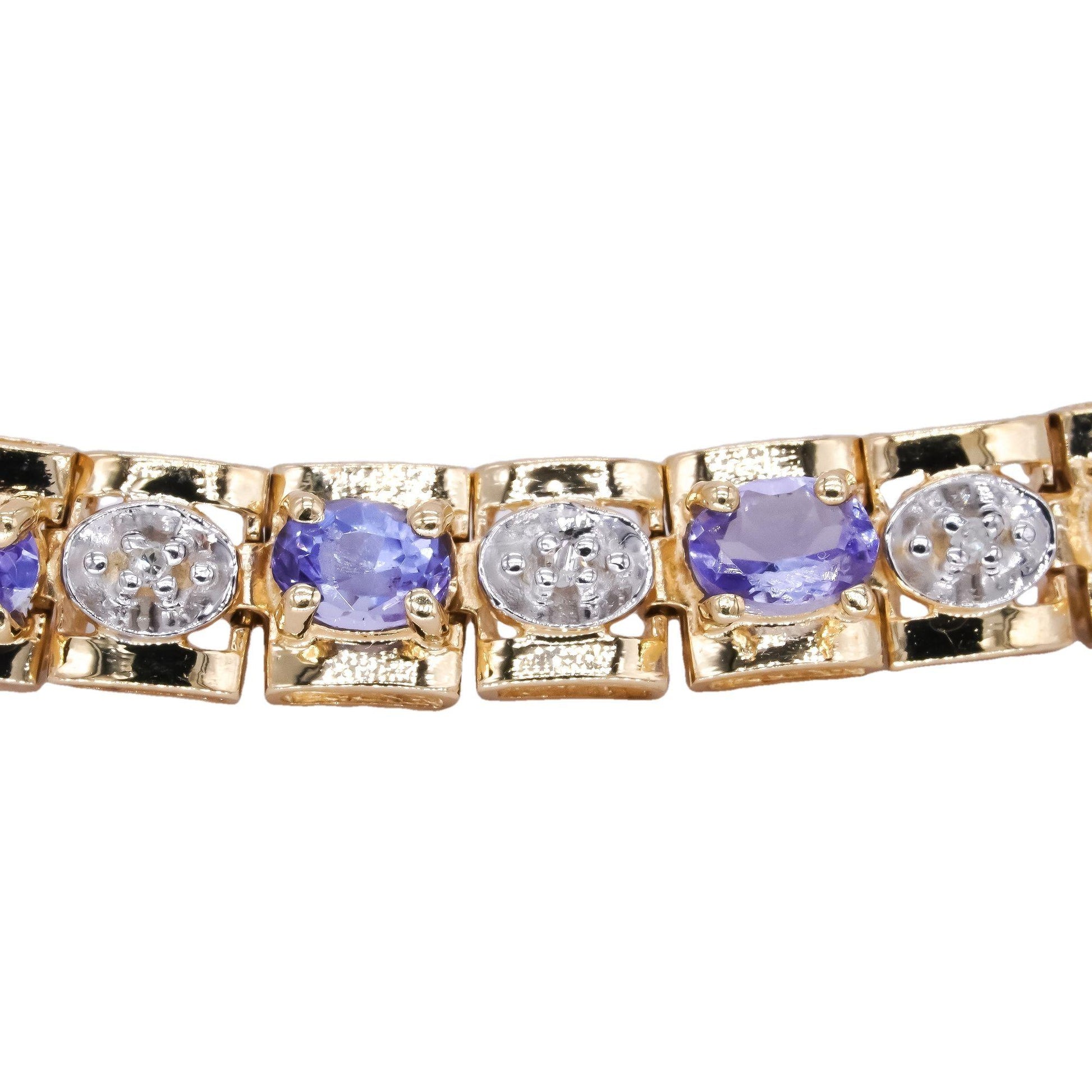 14k Yellow and White Gold 2.05CT Diamond and Tanzanite Fancy Tennis Bracelet