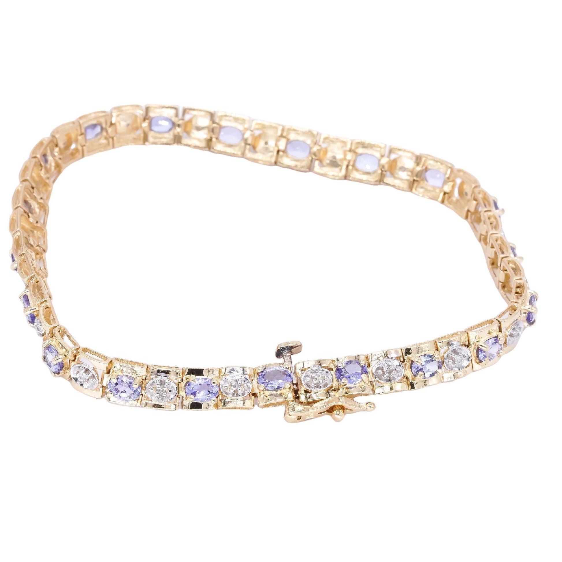 14k Yellow and White Gold 2.05CT Diamond and Tanzanite Fancy Tennis Bracelet