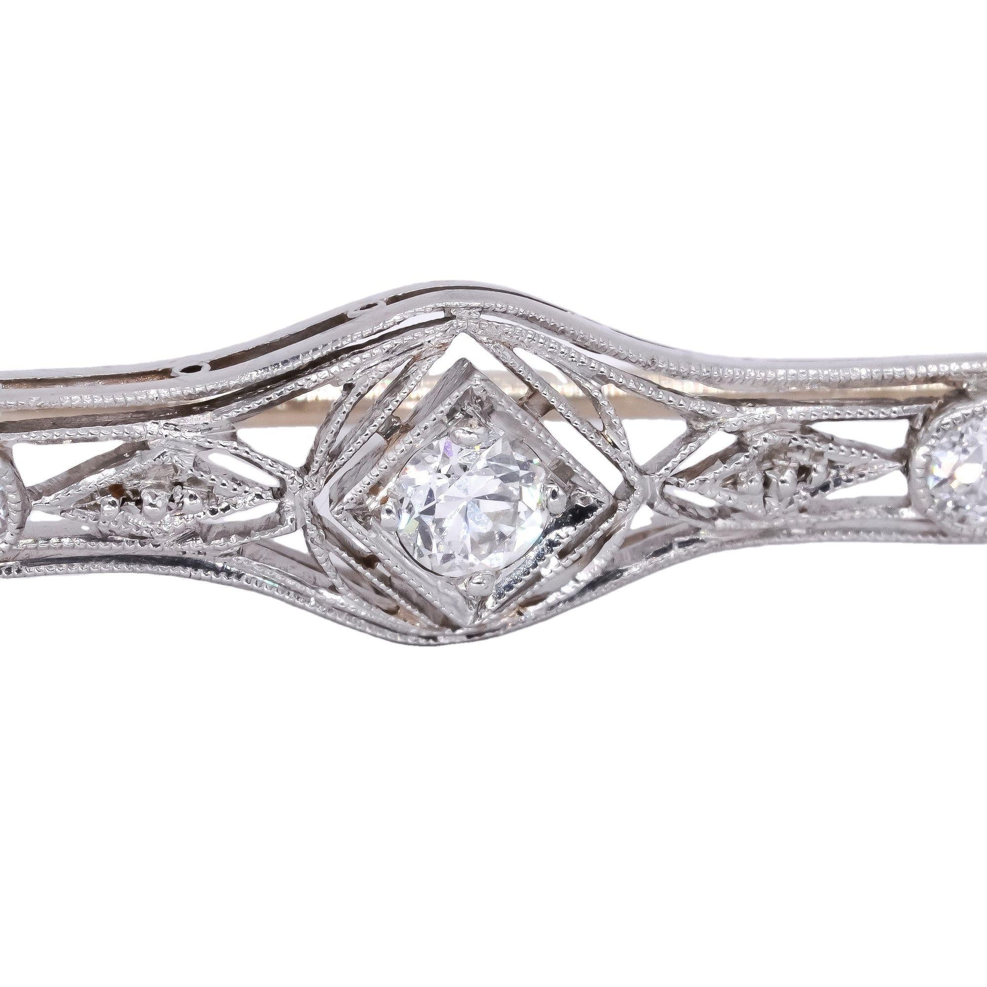 Vintage Antique Platinum and 14k Gold 0.50CT VS Diamond Filigree Bar Brooch