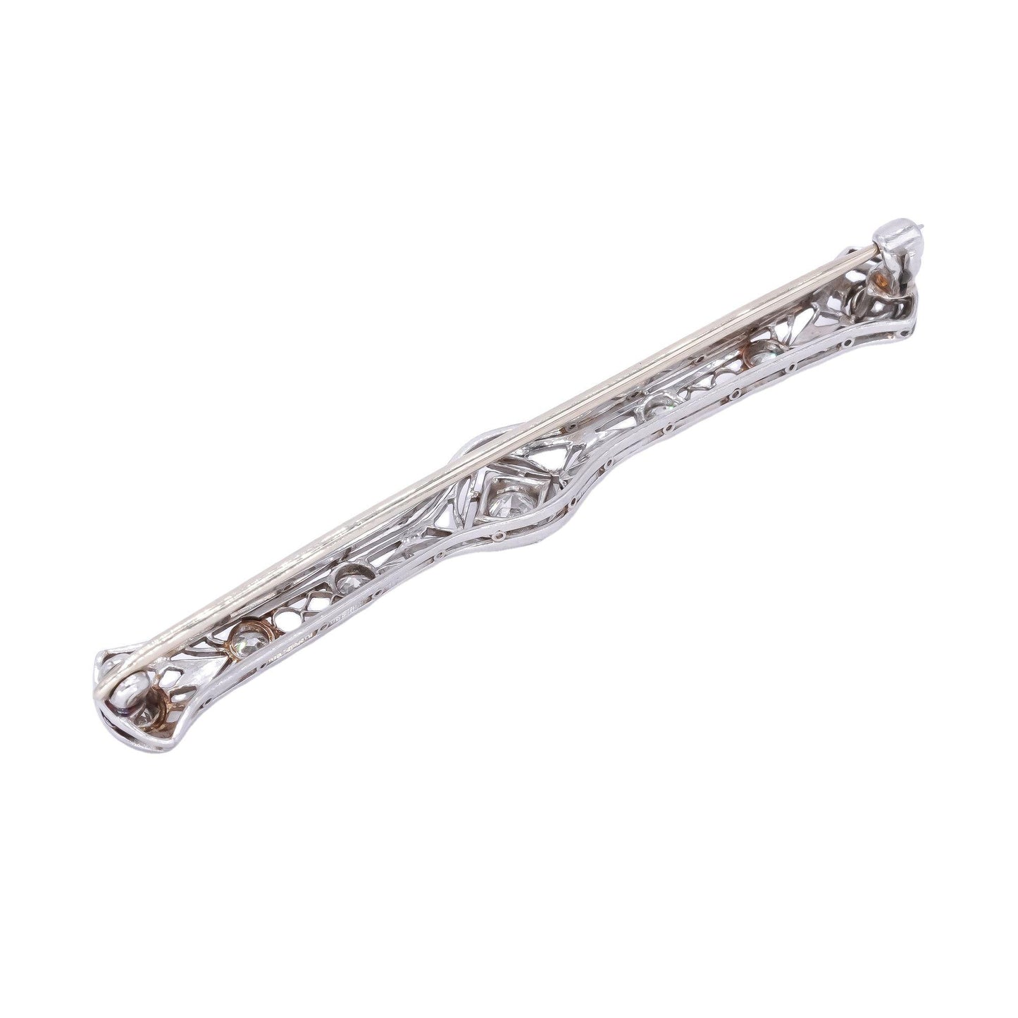 Vintage Antique Platinum and 14k Gold 0.50CT VS Diamond Filigree Bar Brooch