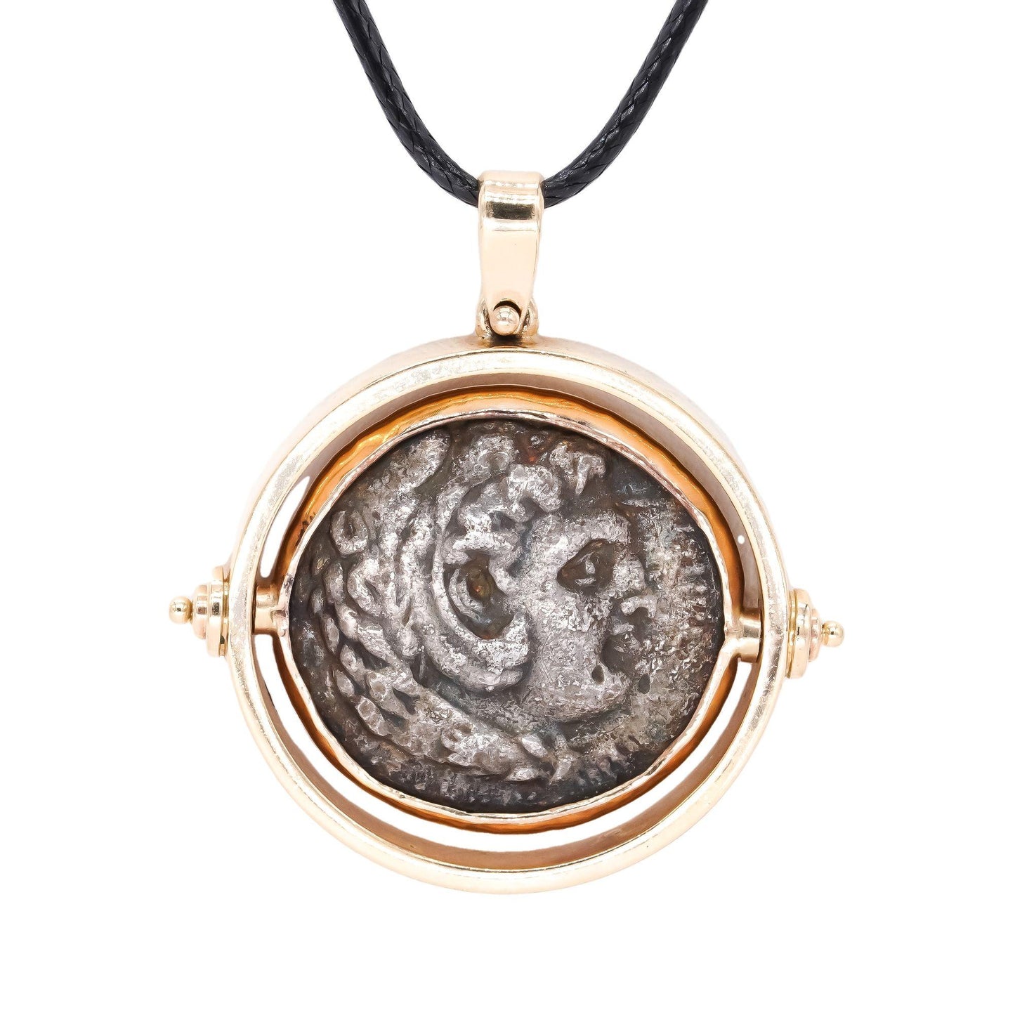 14k Gold and Silver Jumbo Greek Ancient Coin Pendant Necklace