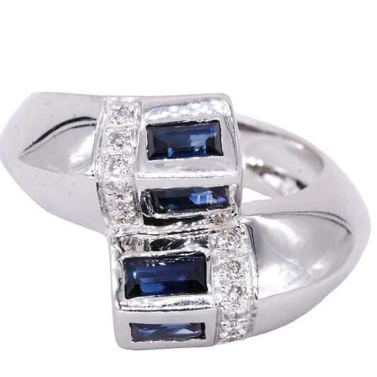 18k White Gold 0.74ct VS Diamond & Sapphire Crossover Abstract Ring Size 6.5