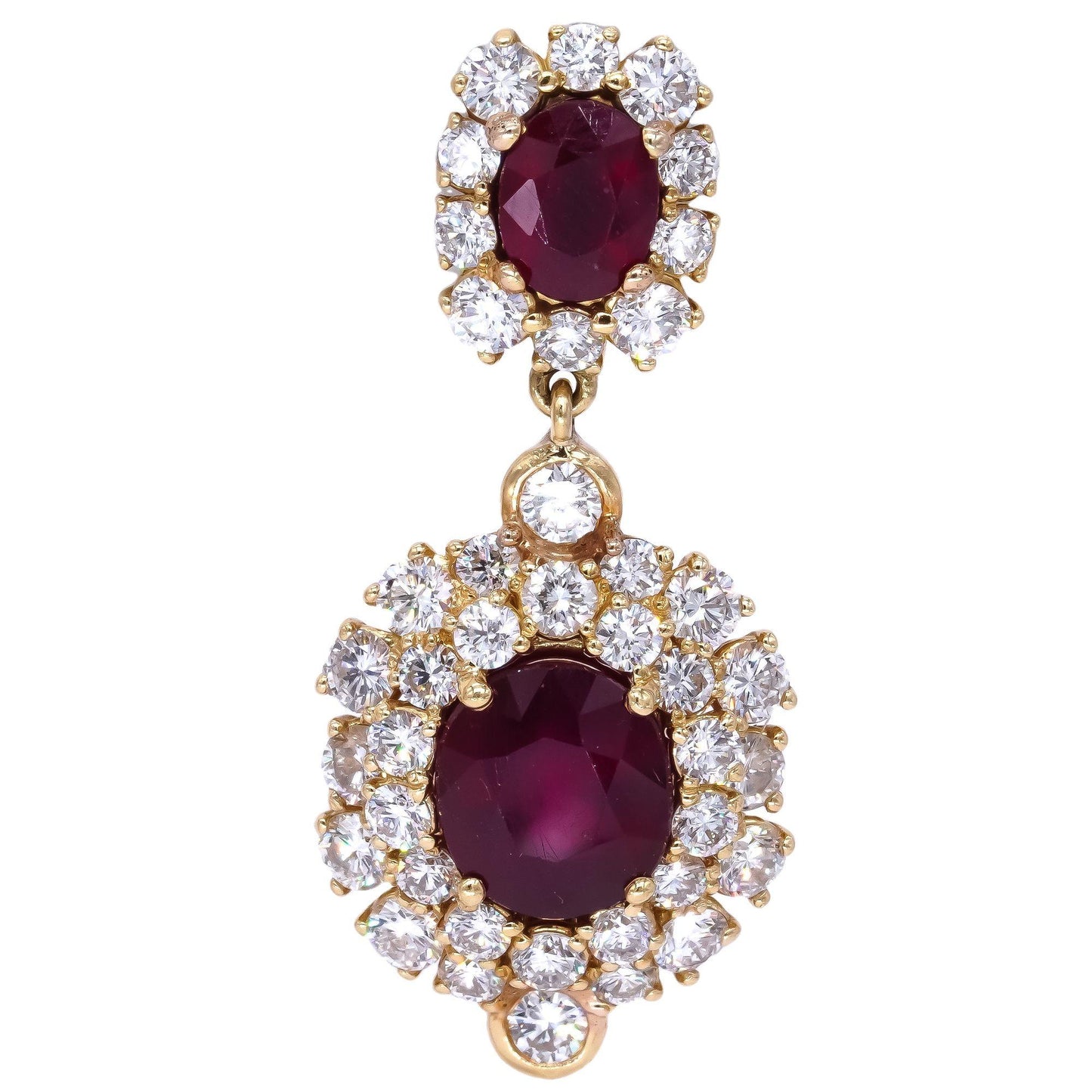 GIA Certified 18k Yellow Gold 18.25ct VS Diamond & Ruby Cluster Earrings