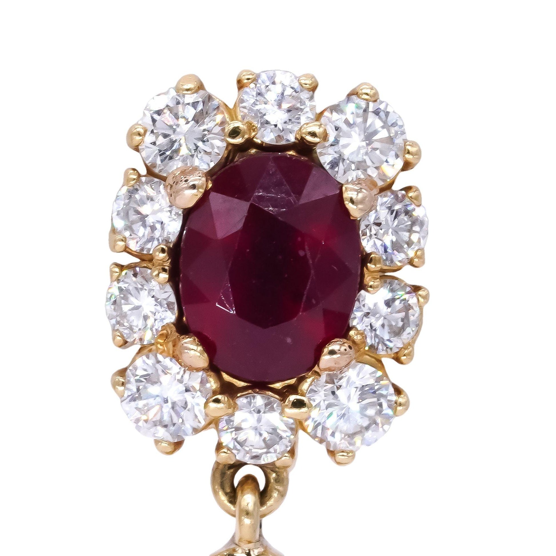 GIA Certified 18k Yellow Gold 18.25ct VS Diamond & Ruby Cluster Earrings