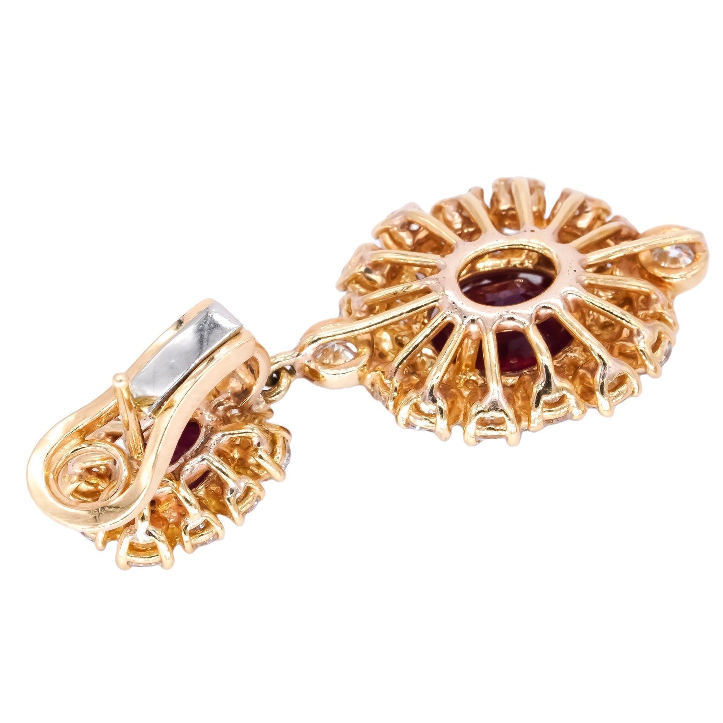 GIA Certified 18k Yellow Gold 18.25ct VS Diamond & Ruby Cluster Earrings