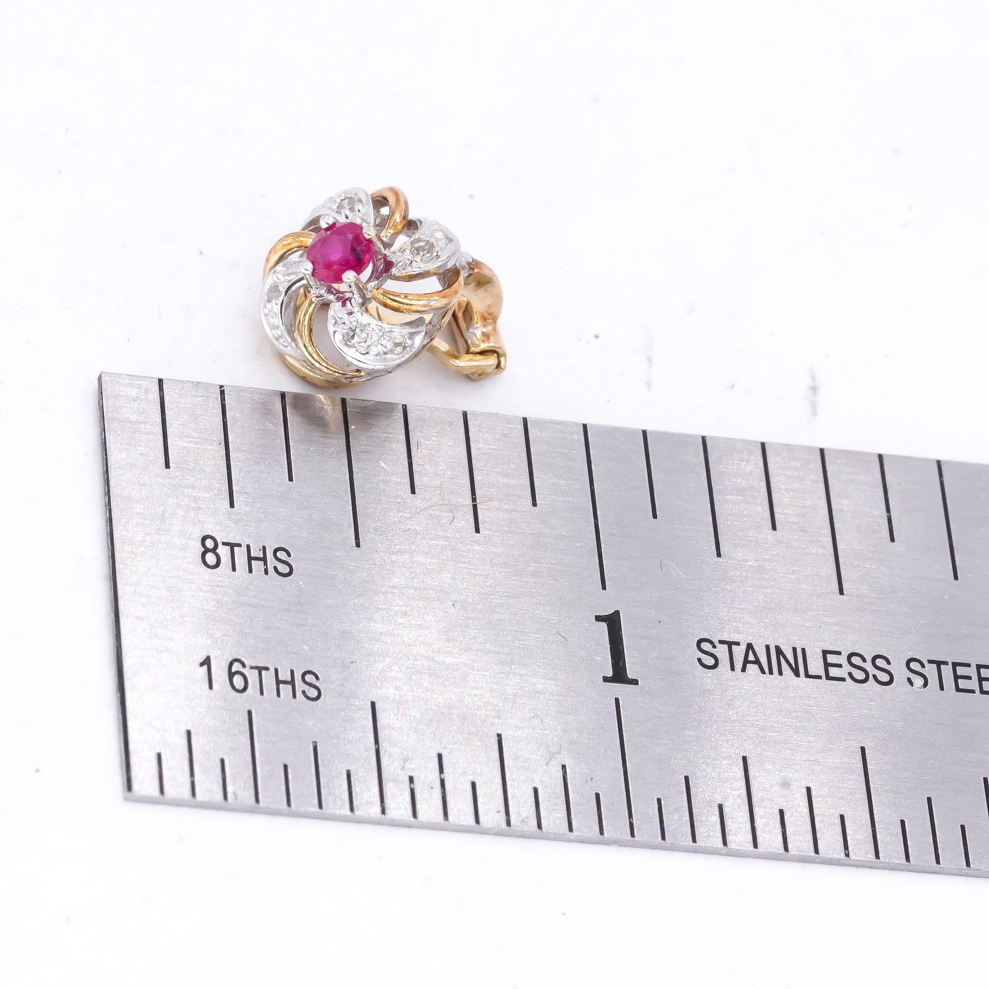 14k White and Yellow Gold 0.38CT Diamond & Ruby Flower Clip-On Earrings