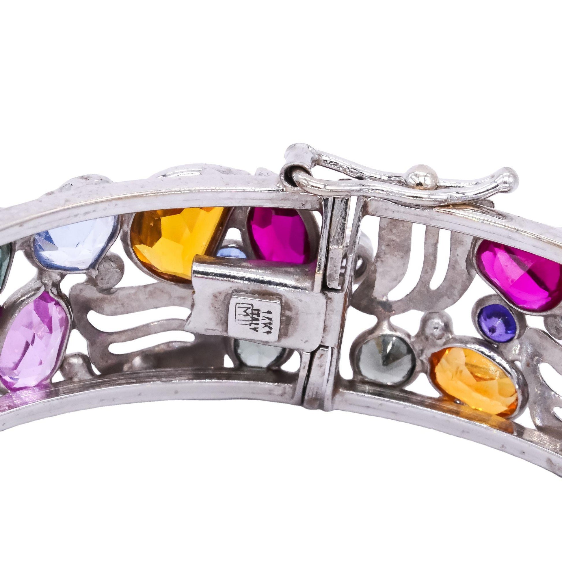 14k White Gold 12.0CT Rainbow Synthetic Gemstone Bangle Bracelet