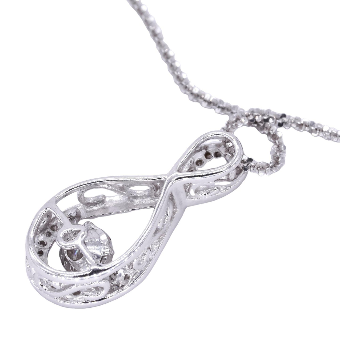 14k White Gold 0.30CT Diamond In Motion Infinity Pendant Necklace