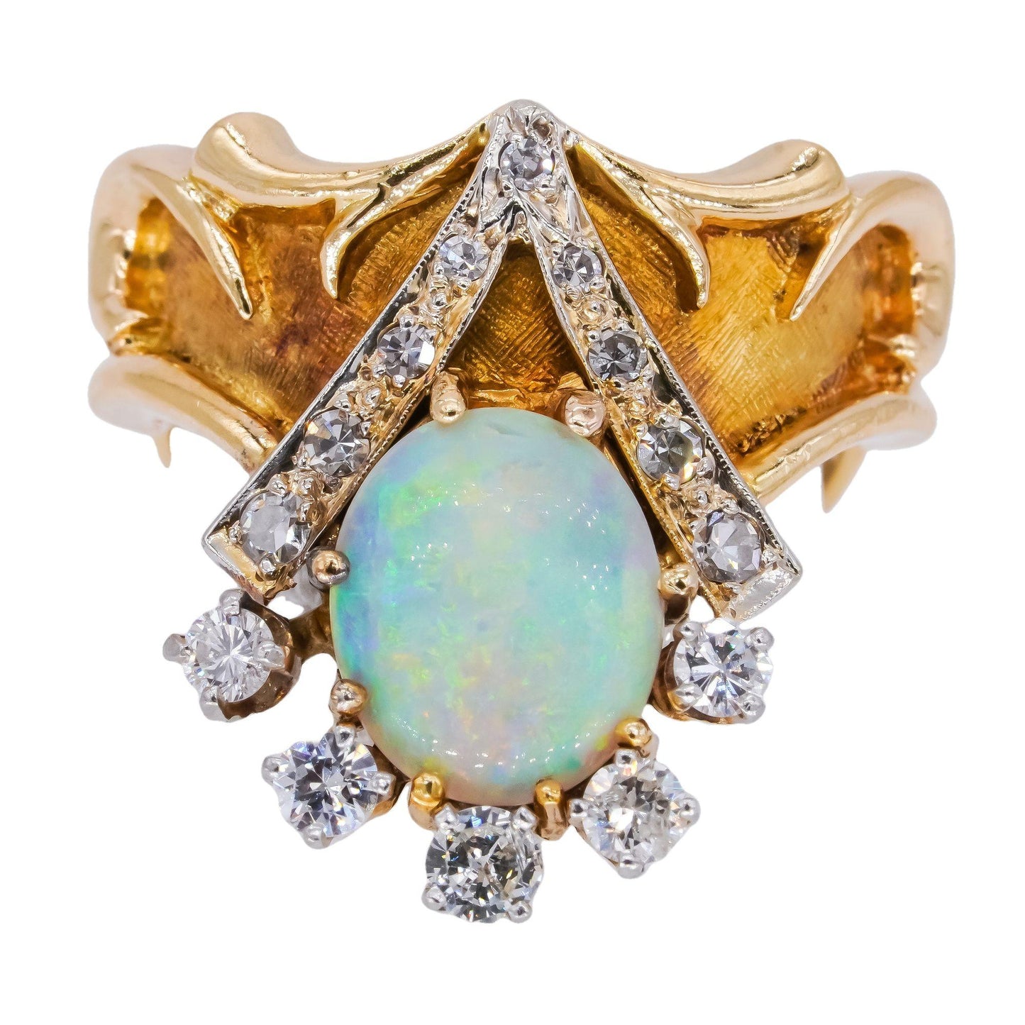 Vintage 18k Yellow Gold 1.47CT VS Diamond and Opal Cocktail Ring size 6.5