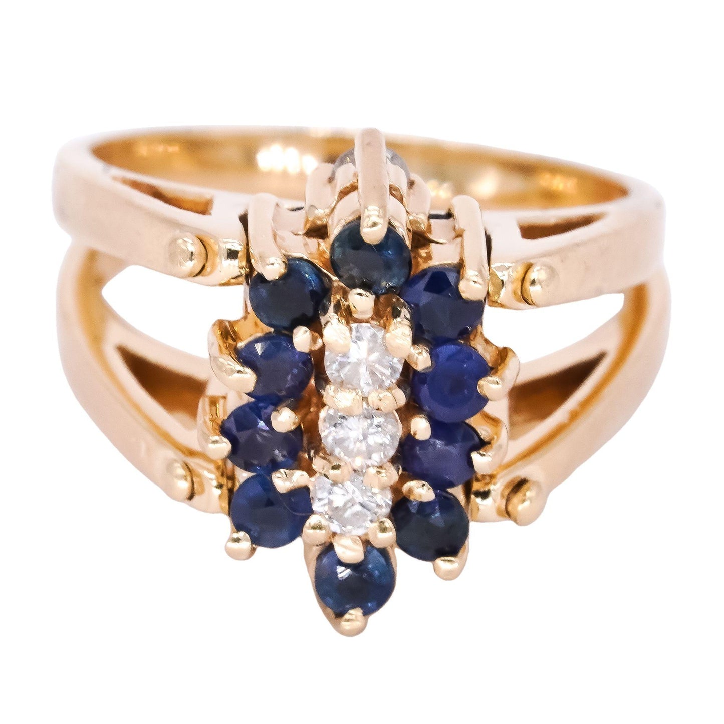 14k Yellow Gold 1.65ct Diamond Sapphire Garnet Convertible Retro Cocktail Ring