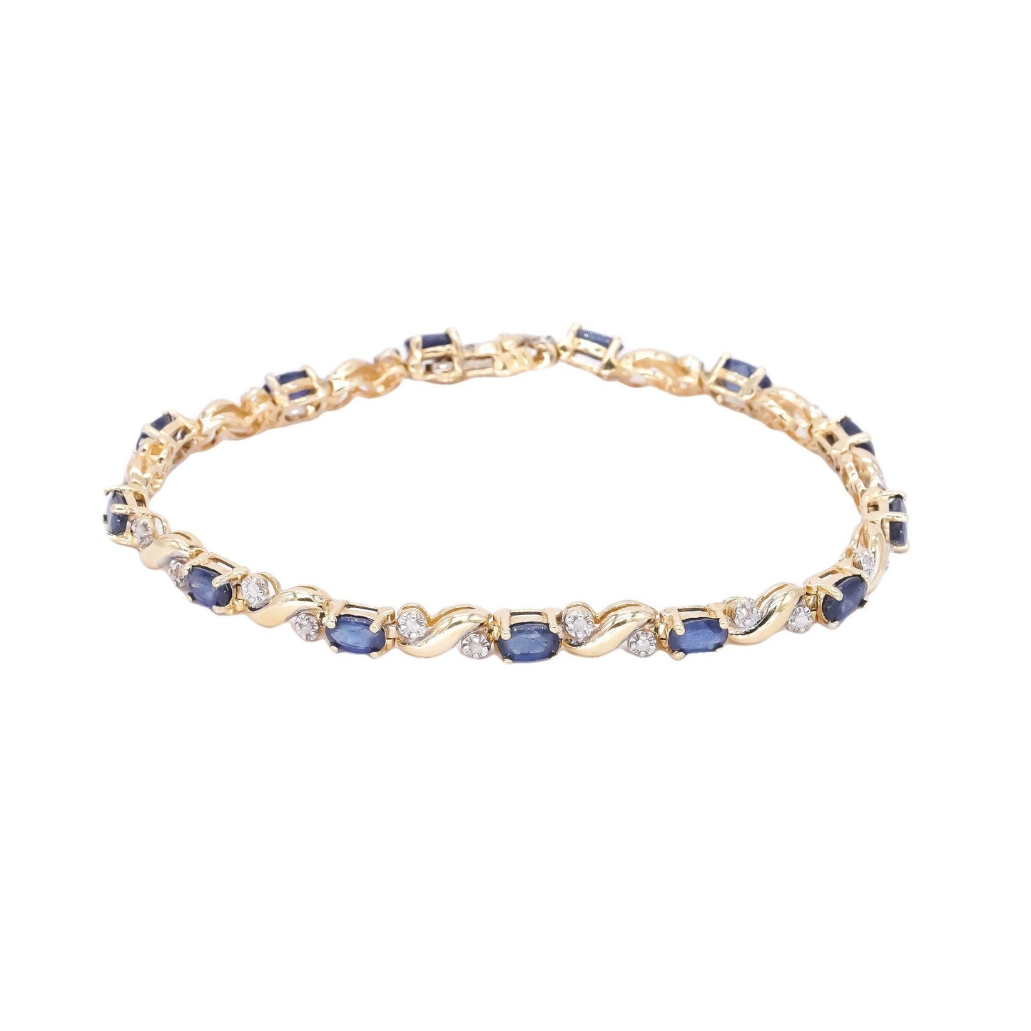 14k Yellow Gold 3.20ct Diamond & Sapphire Fancy Tennis Bracelet