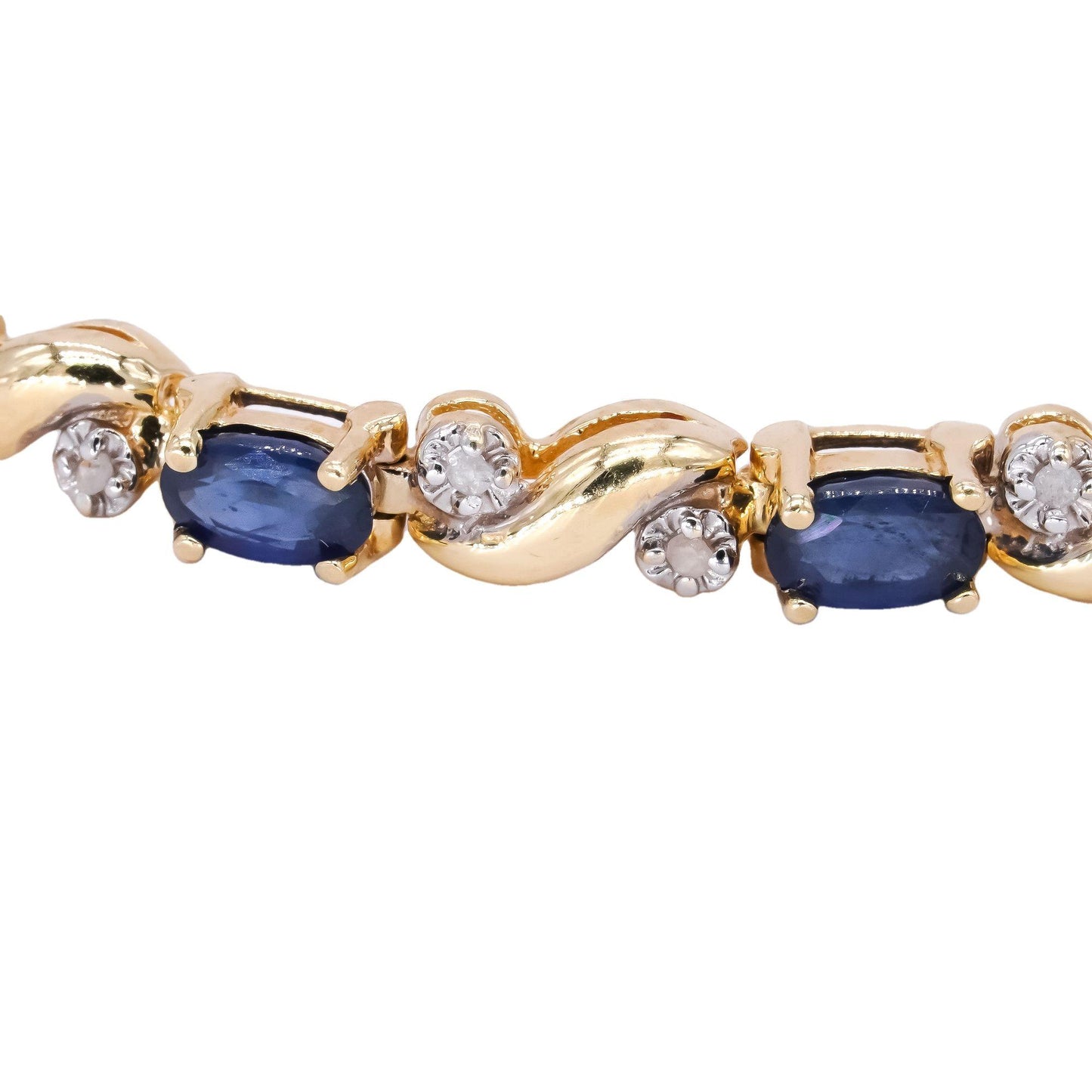 14k Yellow Gold 3.20ct Diamond & Sapphire Fancy Tennis Bracelet