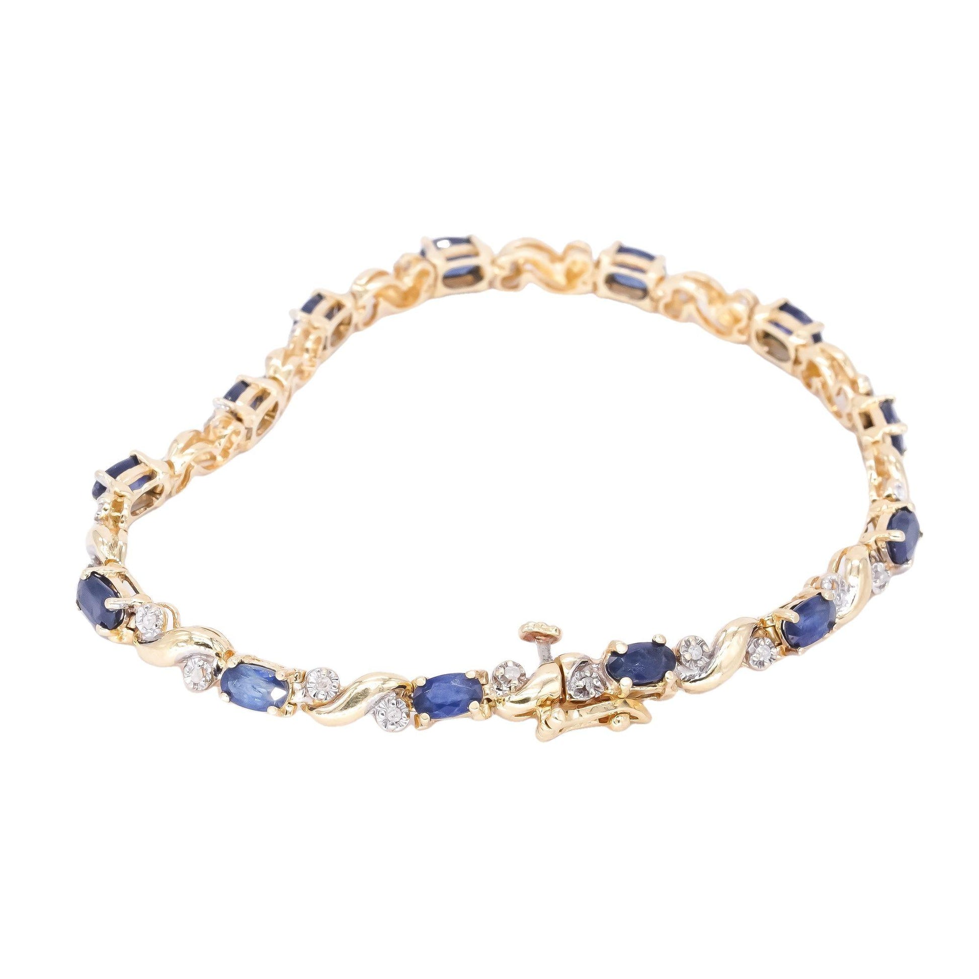 14k Yellow Gold 3.20ct Diamond & Sapphire Fancy Tennis Bracelet