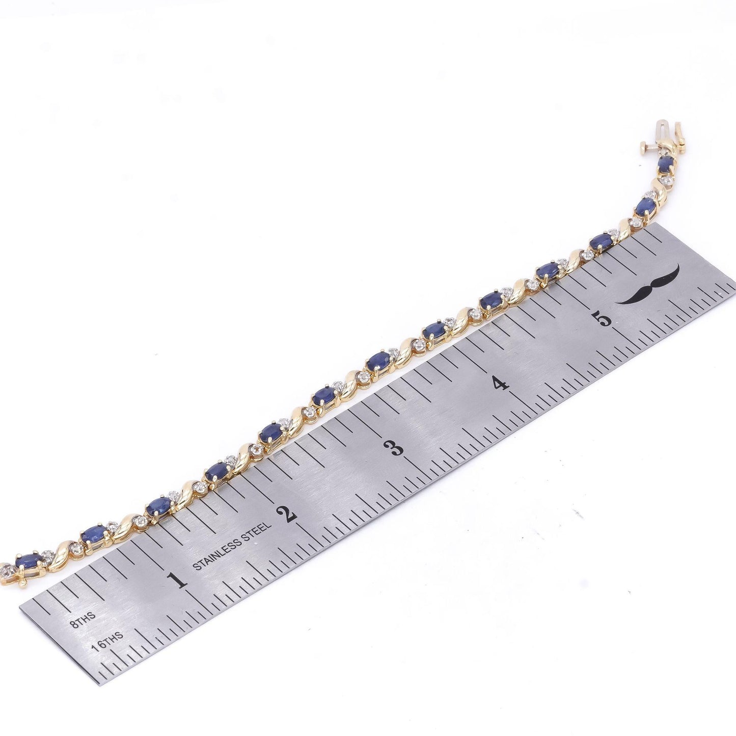 14k Yellow Gold 3.20ct Diamond & Sapphire Fancy Tennis Bracelet