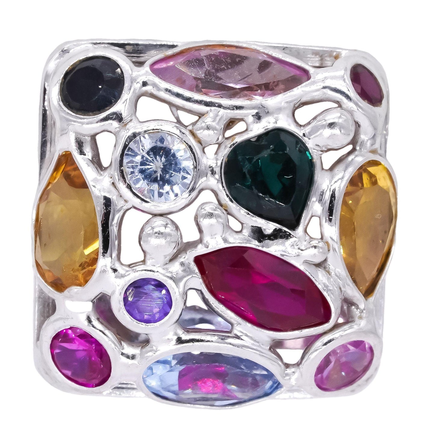 14k White Gold 4.50CT Assorted Rainbow Synthetic Gemstone Jumbo Stud Earrings