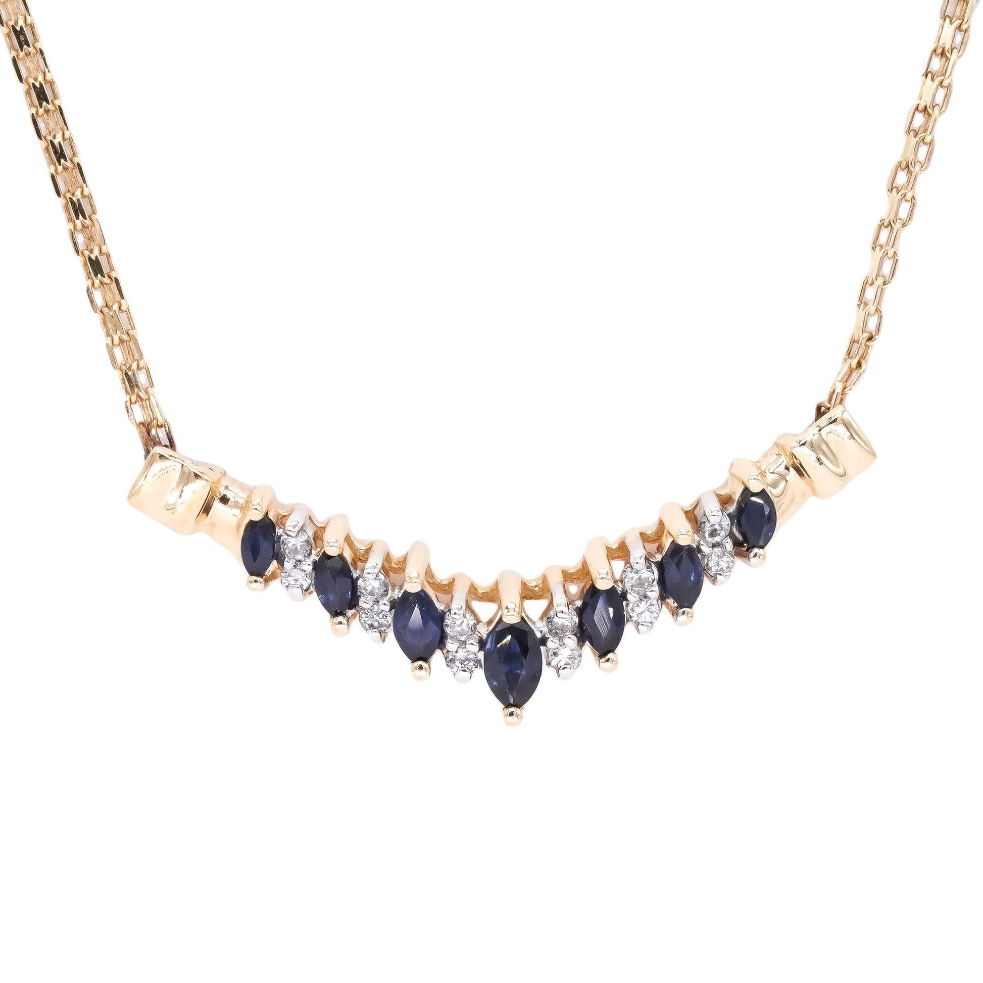 14k Yellow Gold 0.65ct Diamond & Sapphire Formal Necklace