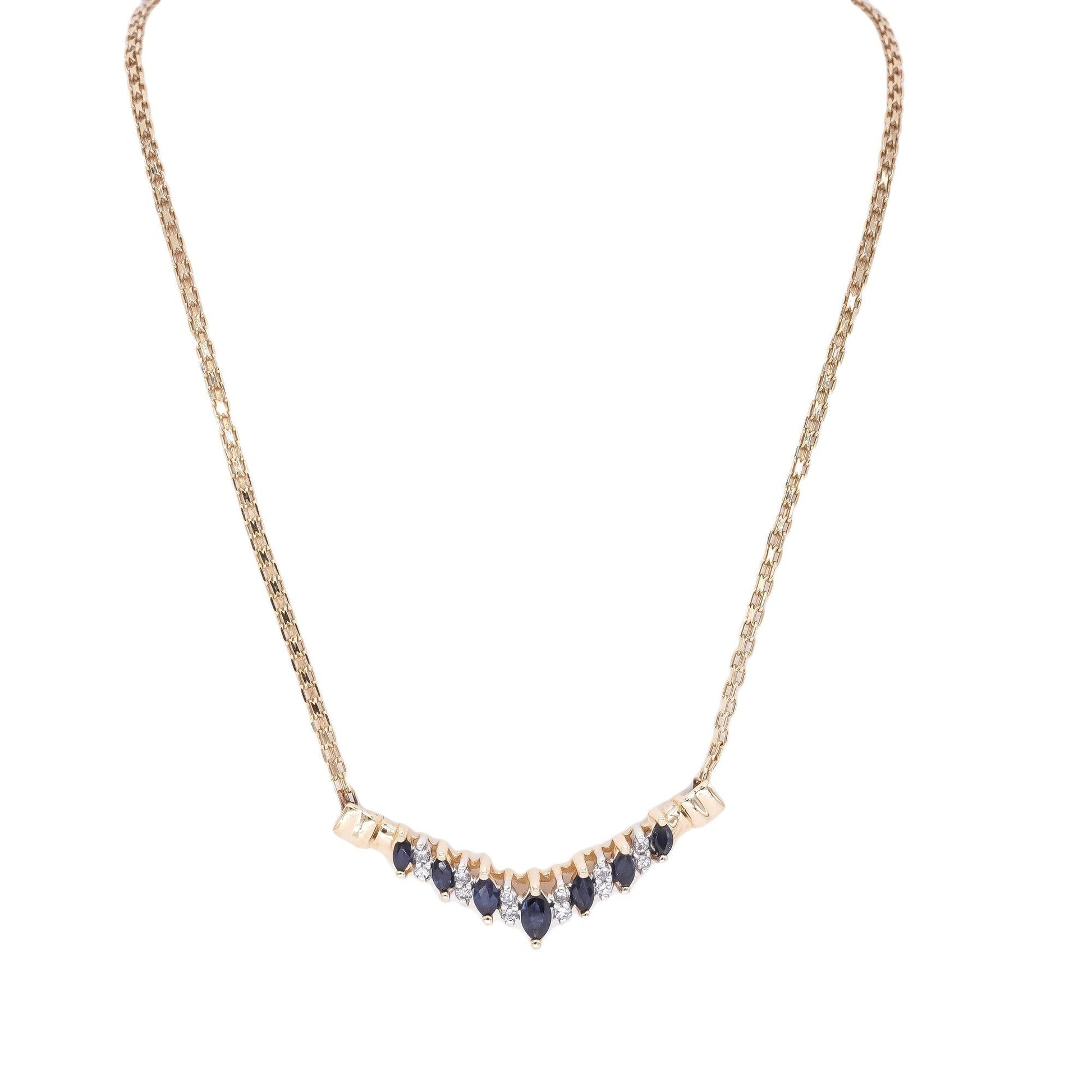 14k Yellow Gold 0.65ct Diamond & Sapphire Formal Necklace