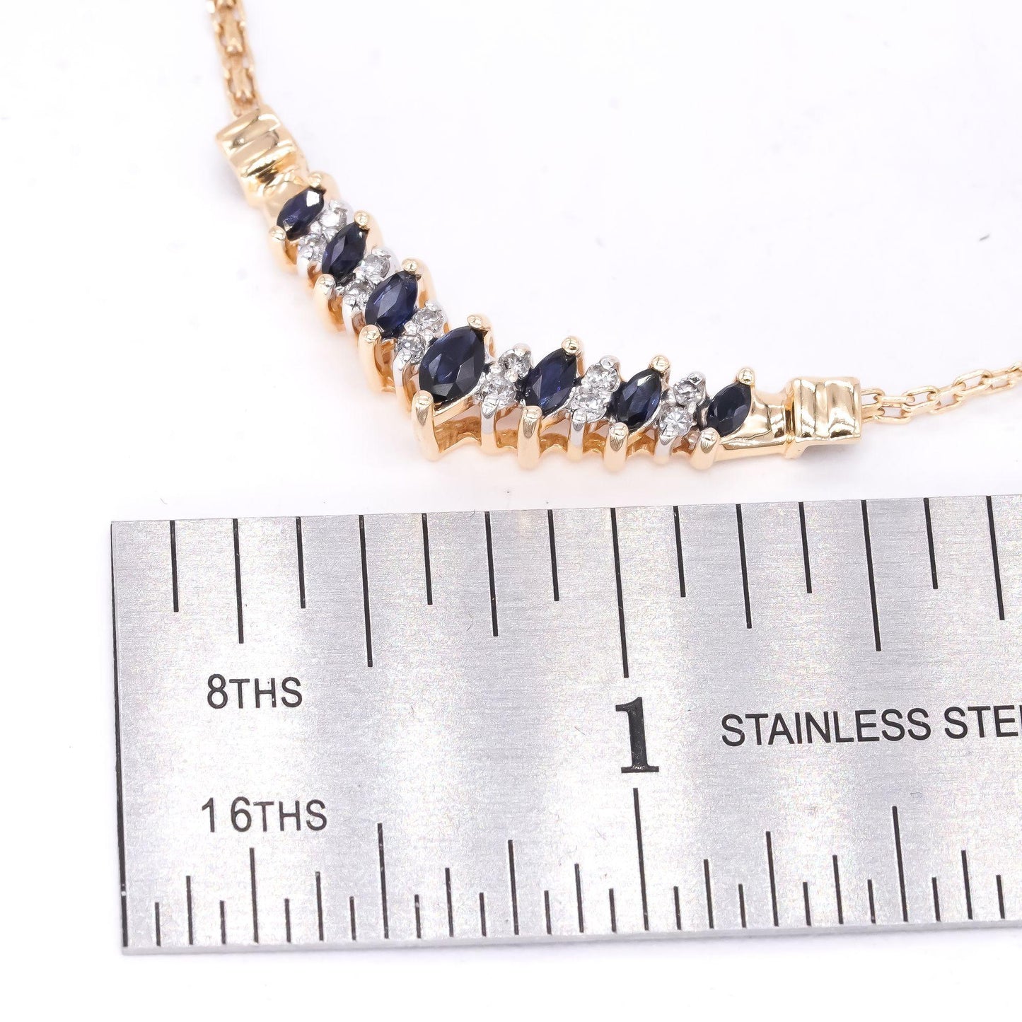 14k Yellow Gold 0.65ct Diamond & Sapphire Formal Necklace