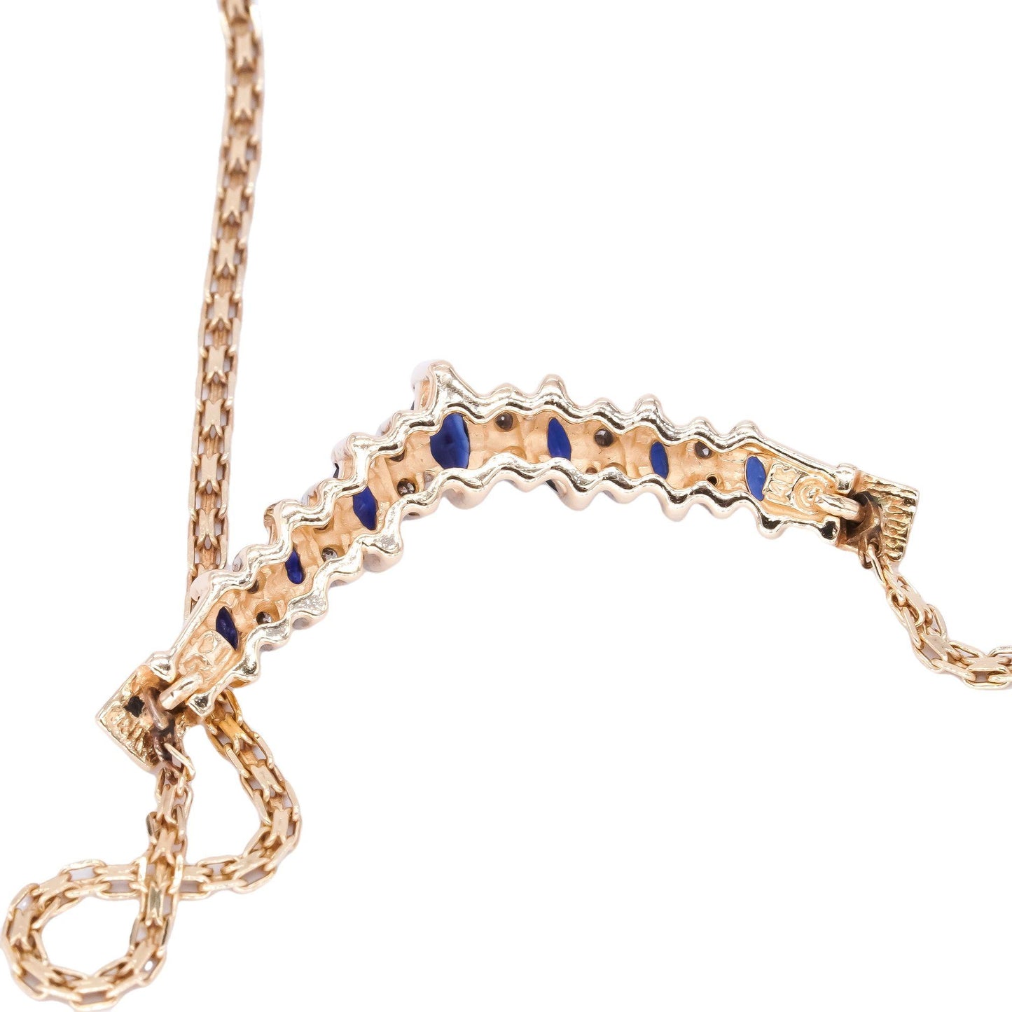 14k Yellow Gold 0.65ct Diamond & Sapphire Formal Necklace