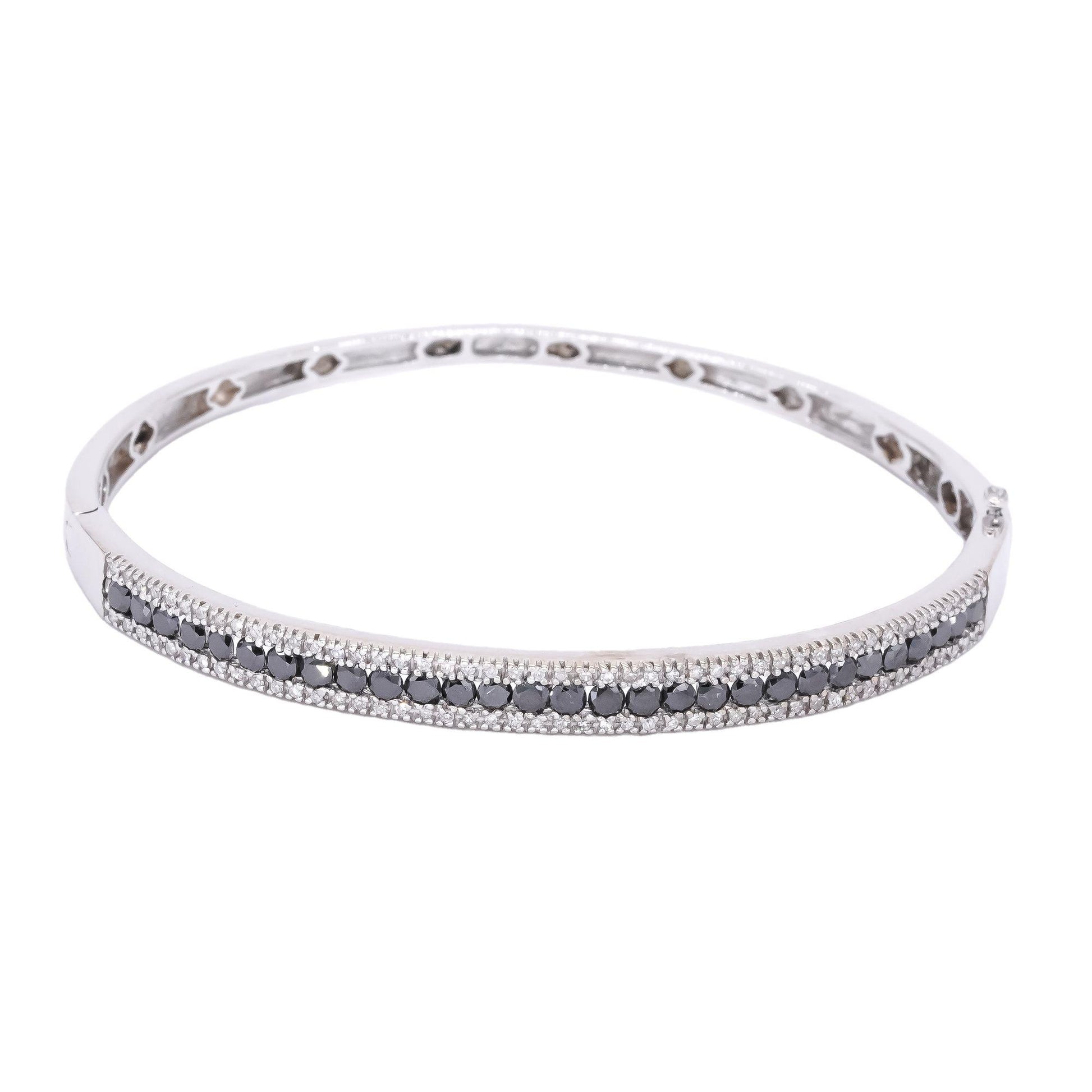 14k White Gold 2.0ct Black & White Diamond Bangle Bracelet