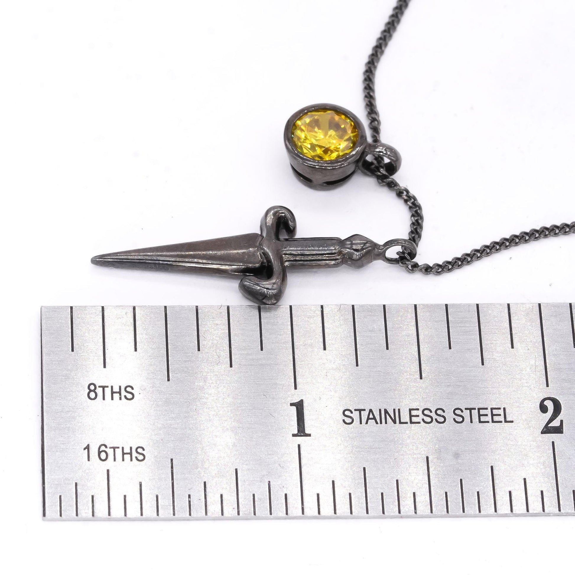 Cesare Paciotti Sterling Silver Black Rhodium Yellow Quartz Dagger Necklace