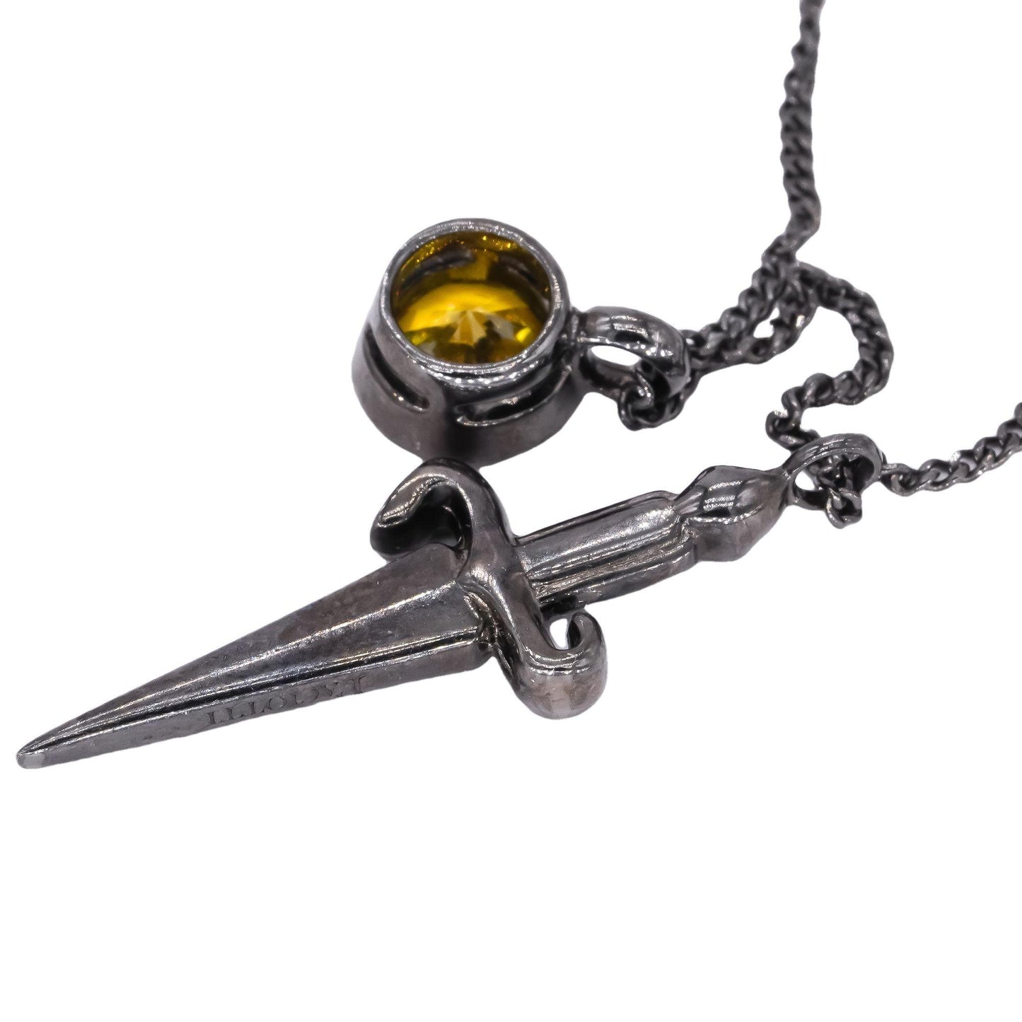 Cesare Paciotti Sterling Silver Black Rhodium Yellow Quartz Dagger Necklace