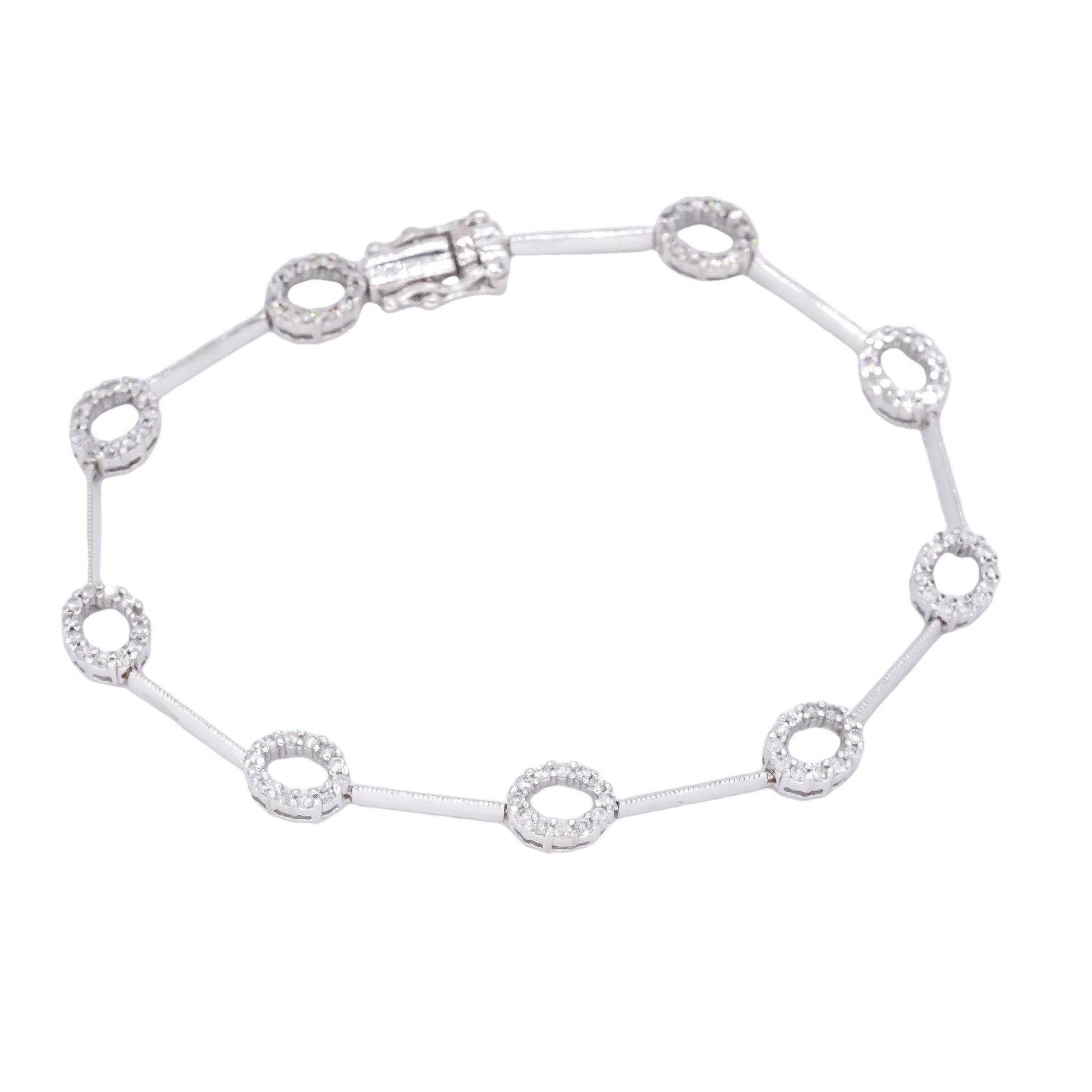 14k White Gold Jewelry 1.0CT Diamond Open Circle Tennis Bracelet