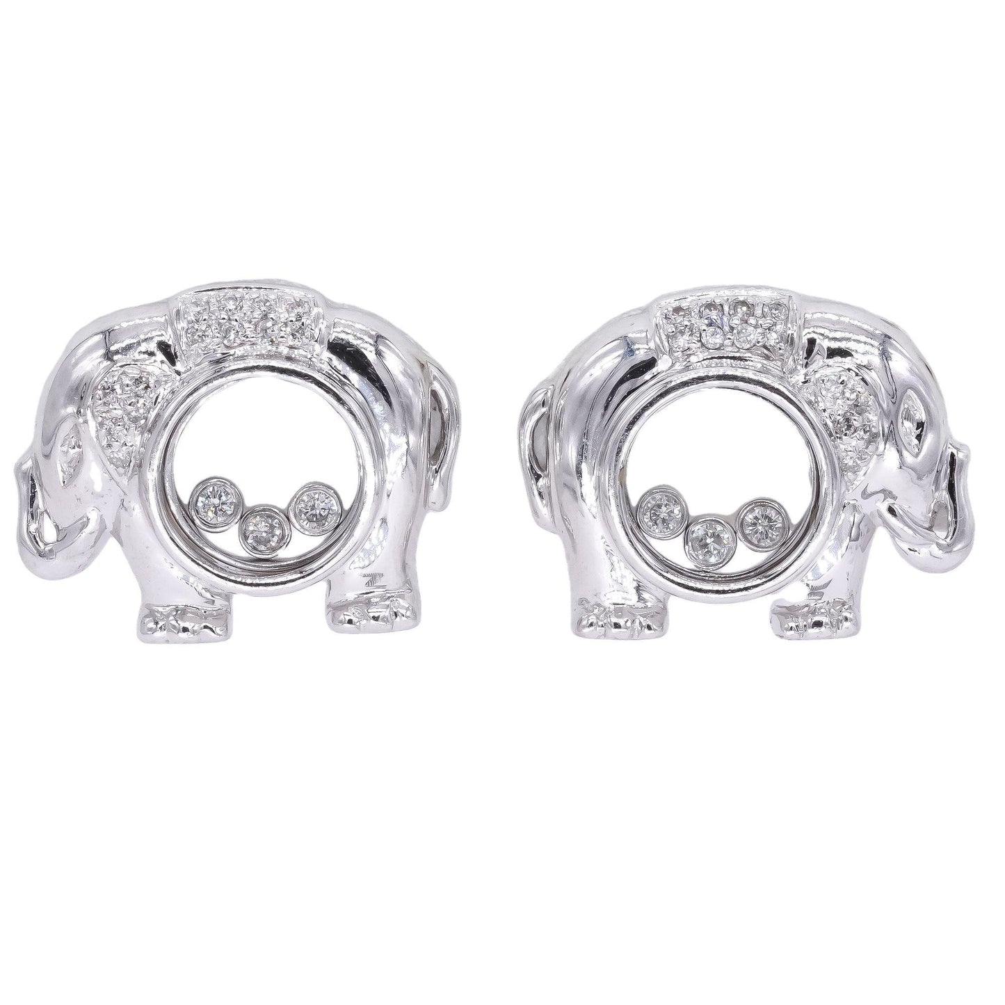 14k White Gold 0.20ct VS Diamond Free Moving Elephant Stud Earrings