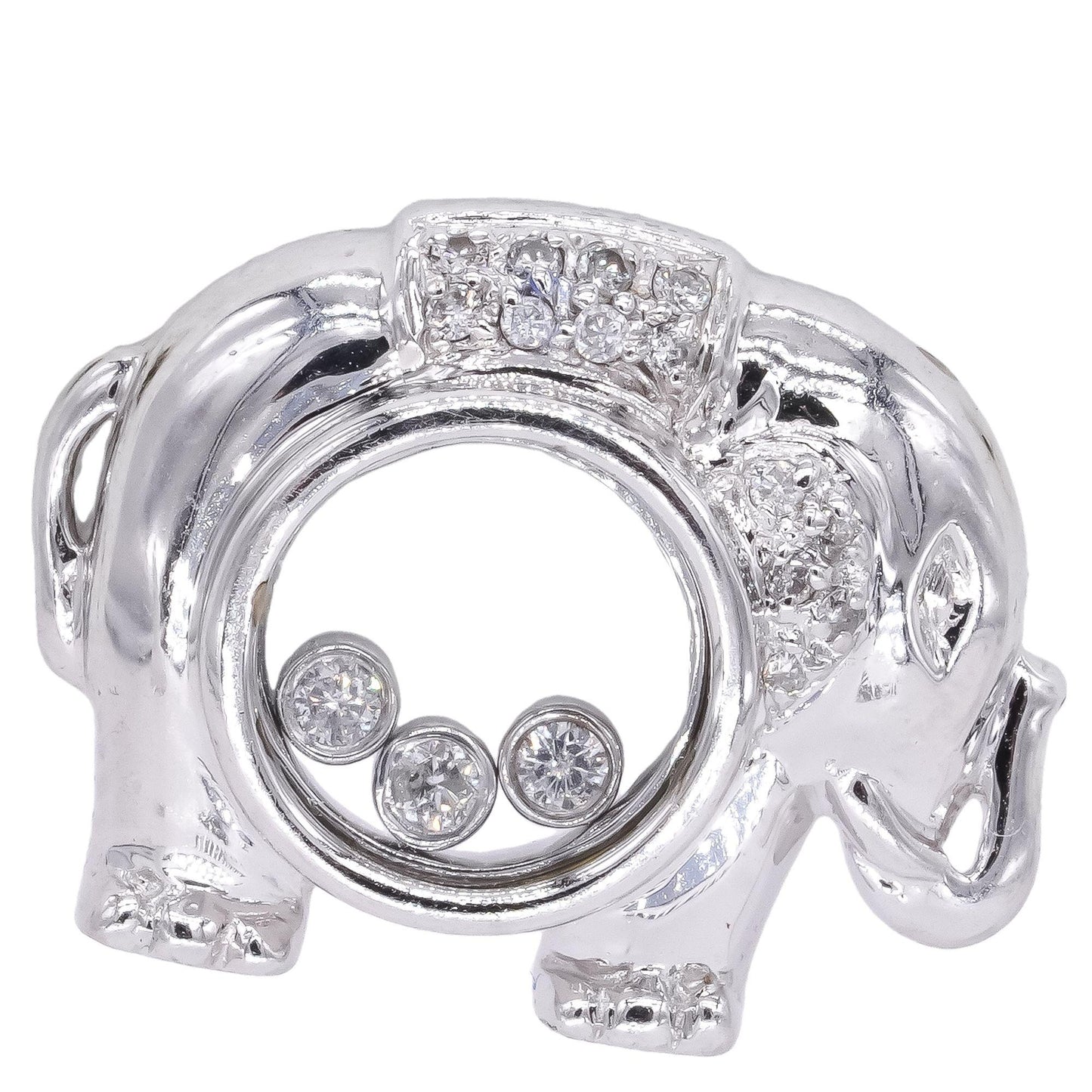 14k White Gold 0.20ct VS Diamond Free Moving Elephant Stud Earrings