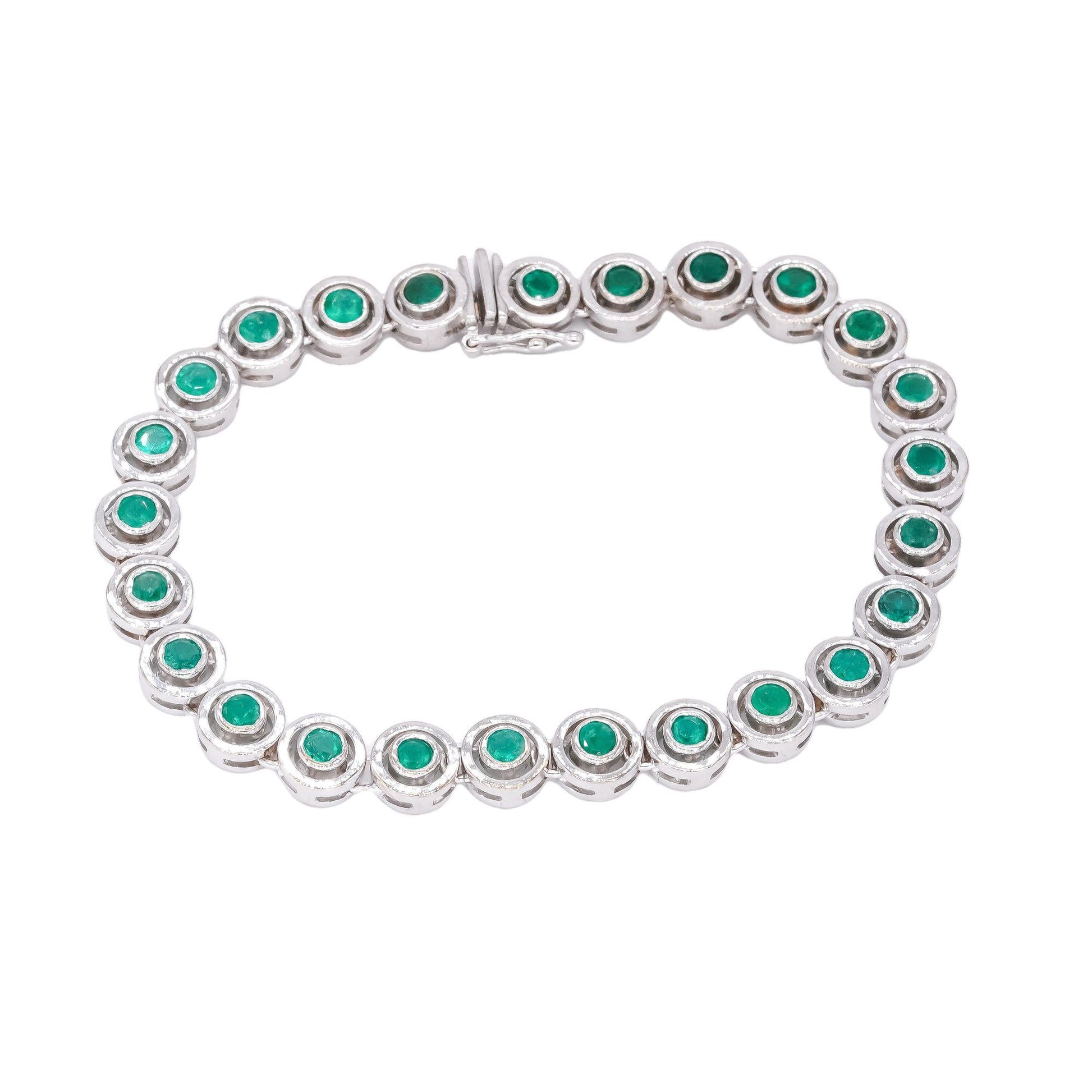 18k White Gold Jewelry 2.50CT Emerald Circle Link Bracelet