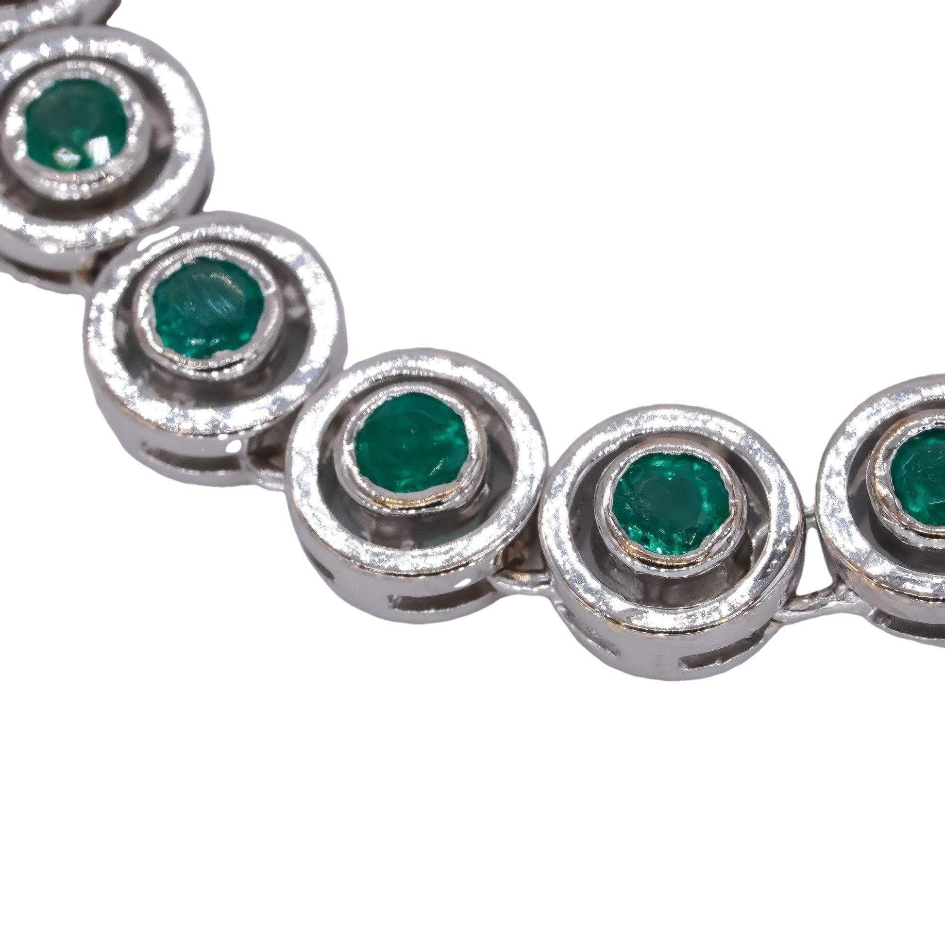 18k White Gold Jewelry 2.50CT Emerald Circle Link Bracelet