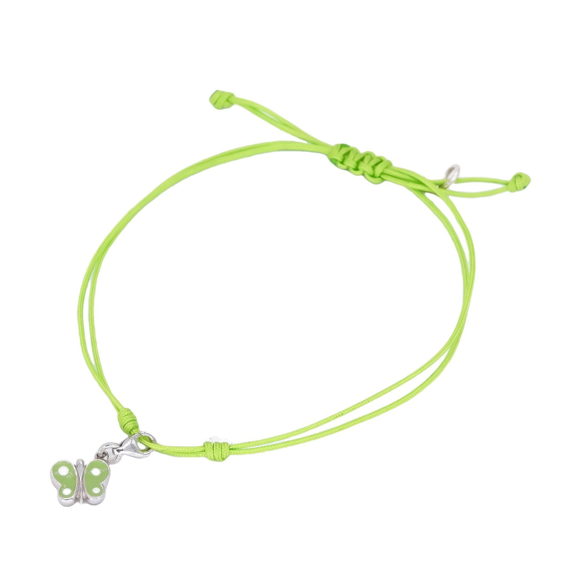 Sterling Silver Jewelry Green Enamel Butterfly Cord Bracelet