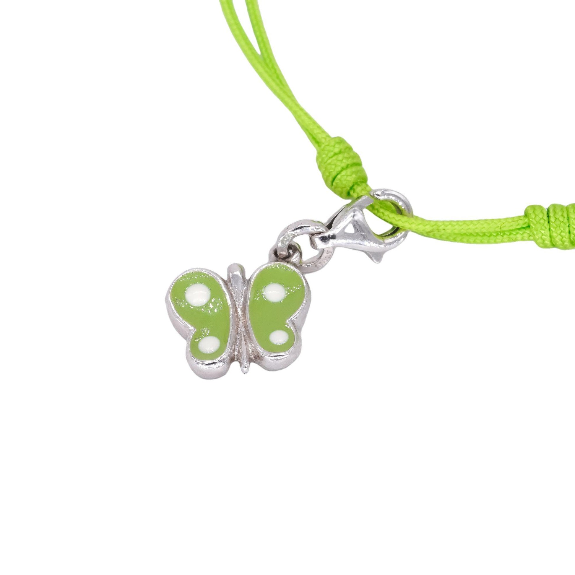 Sterling Silver Jewelry Green Enamel Butterfly Cord Bracelet