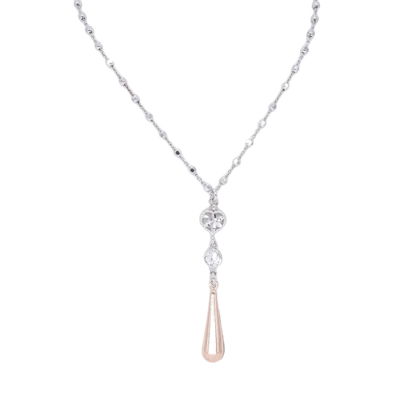 Sterling Silver Rose Gold Plated Cubic Zirconia Drop Pendant Necklace