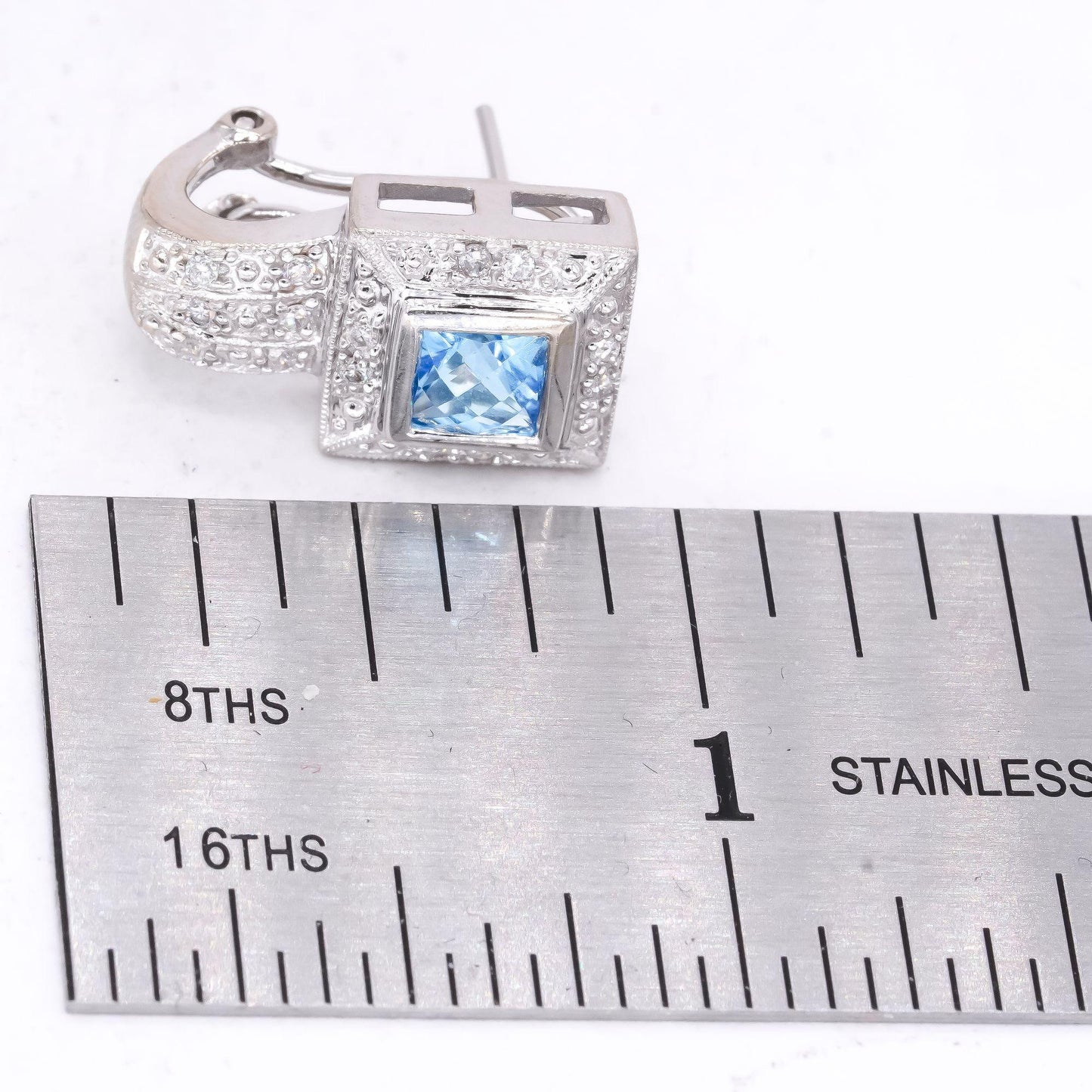 14k White Gold Jewelry 1.75CT Diamond & Blue Topaz Hoop Earrings