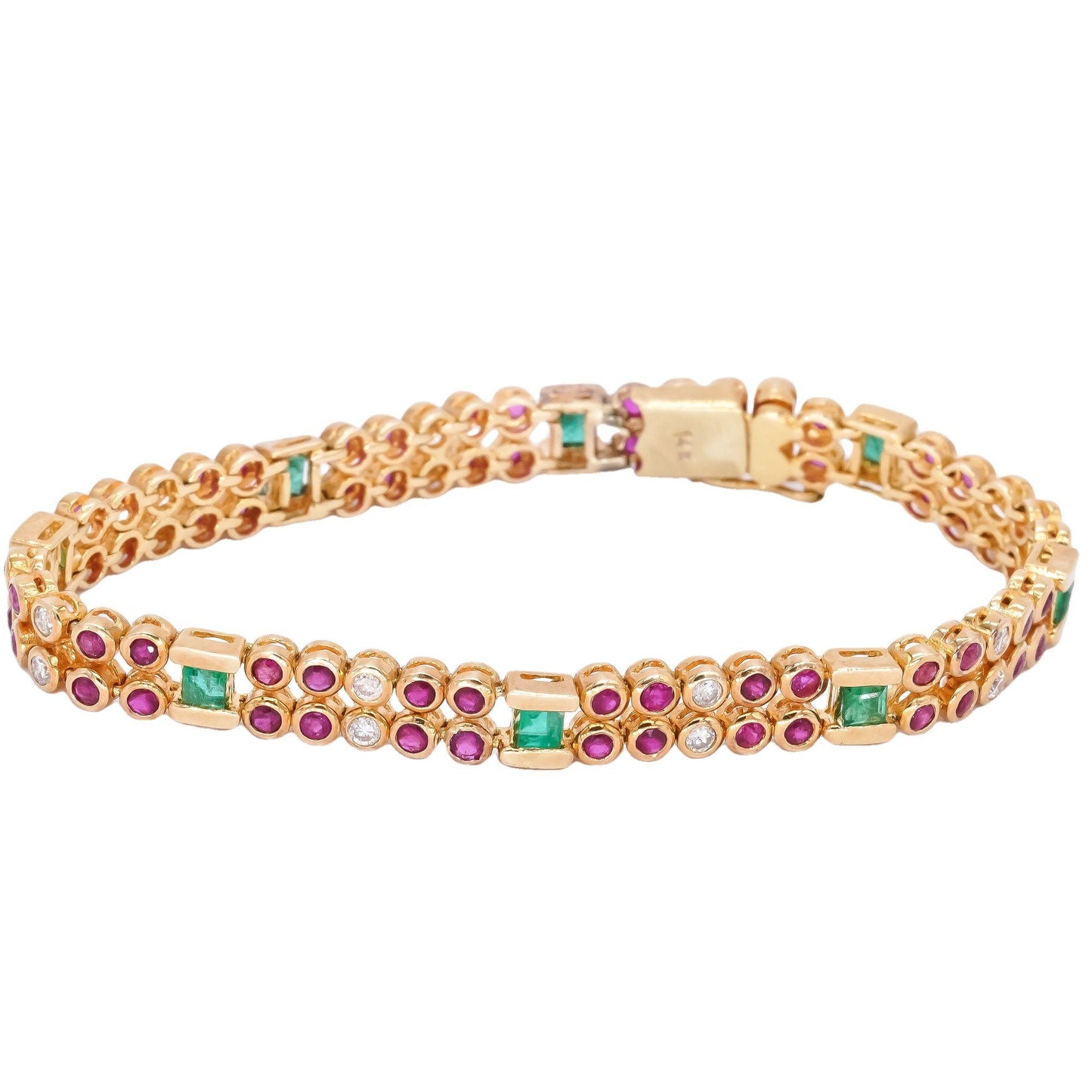 14k Yellow Gold 2.50CT Diamond Emerald Ruby Fancy Tennis Bracelet