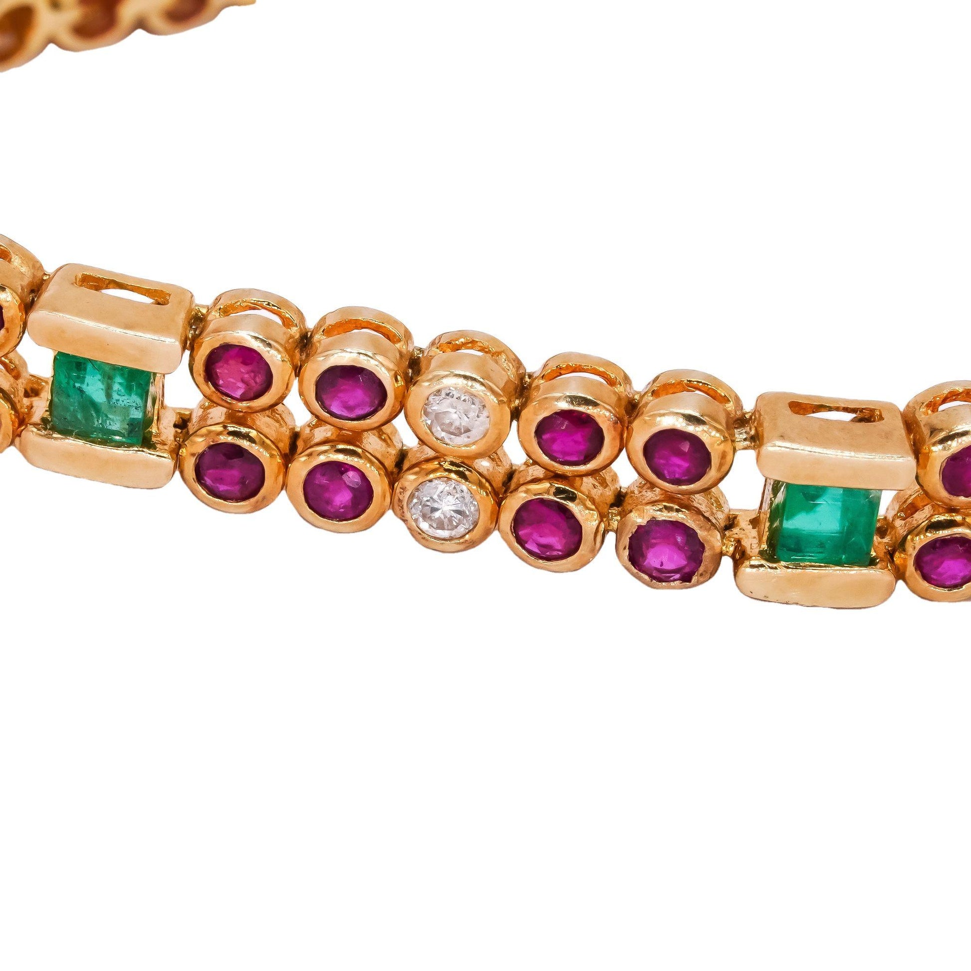 14k Yellow Gold 2.50CT Diamond Emerald Ruby Fancy Tennis Bracelet