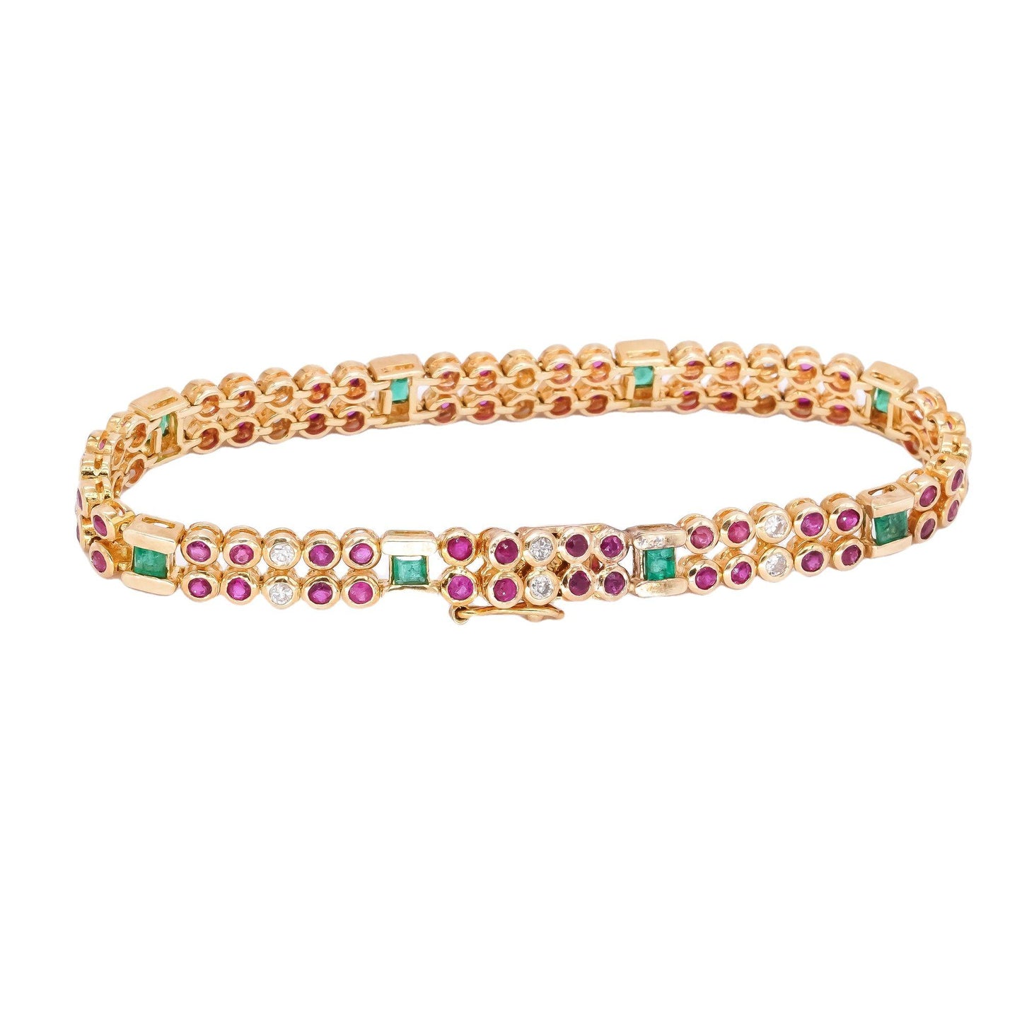 14k Yellow Gold 2.50CT Diamond Emerald Ruby Fancy Tennis Bracelet