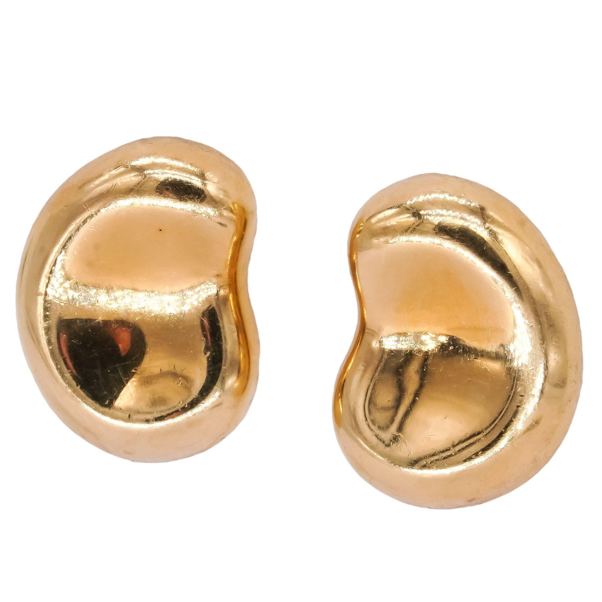 Tiffany and Co Peretti 18k Yellow Gold Bean Stud Earrings 1800 Retail Value