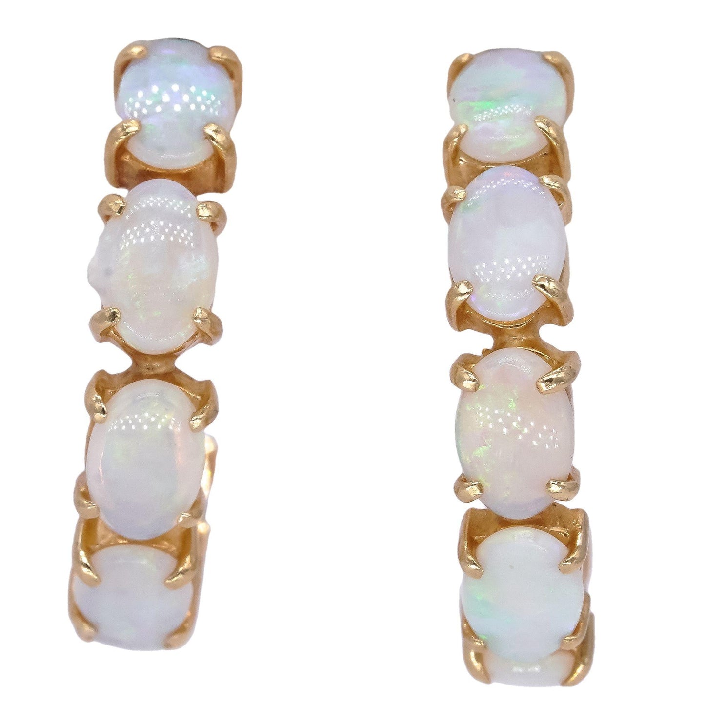 14k Yellow Gold 2.0CT Opal Half Hoop Curved Stud Earrings