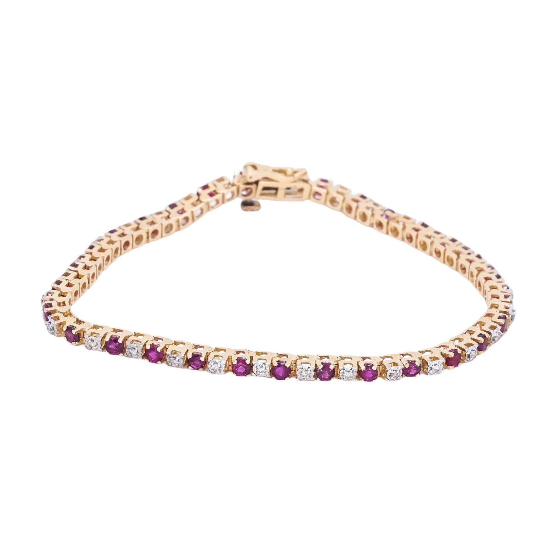 14k Yellow Gold Jewelry 1.83CT Diamond and Ruby Tennis Bracelet