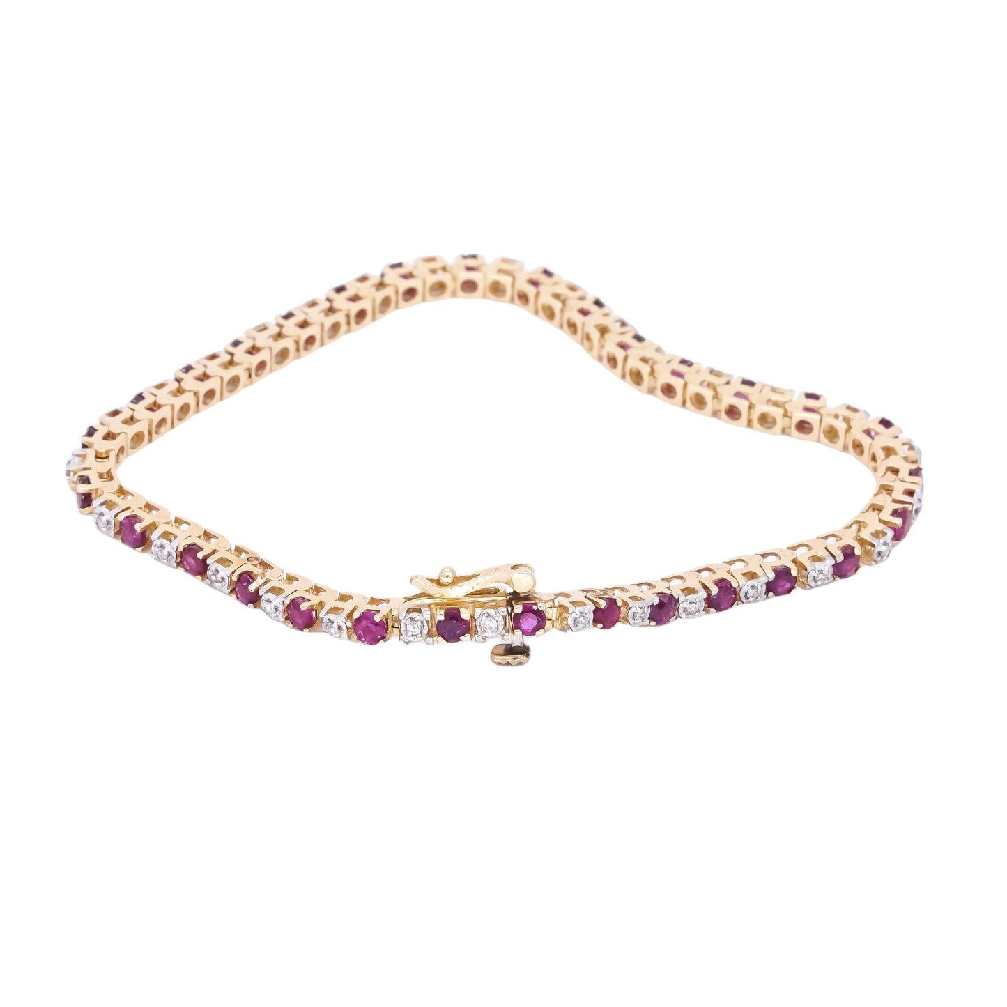 14k Yellow Gold Jewelry 1.83CT Diamond and Ruby Tennis Bracelet