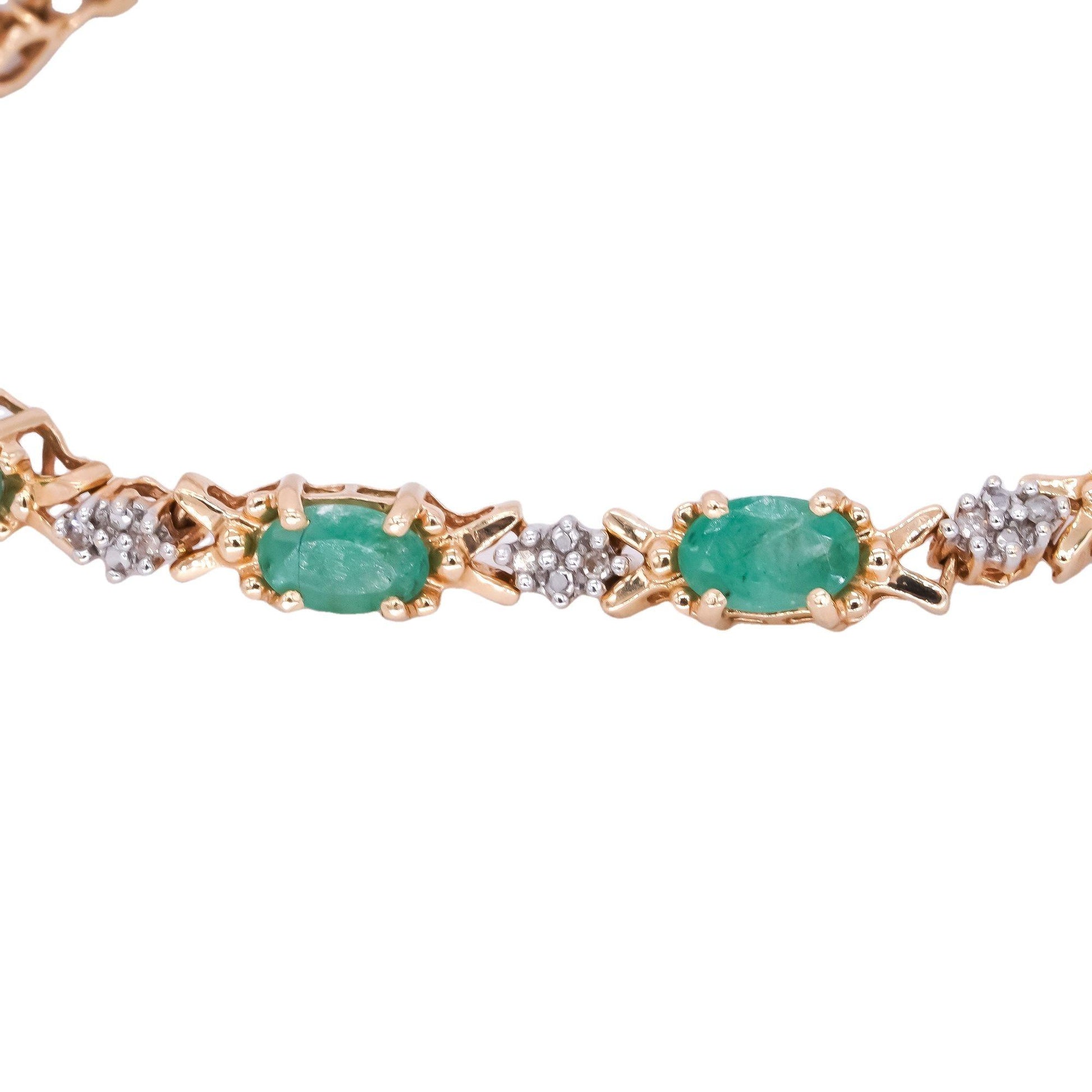 14k Yellow Gold 4.50ct Emerald Fancy Tennis Bracelet w/ Diamond Accents