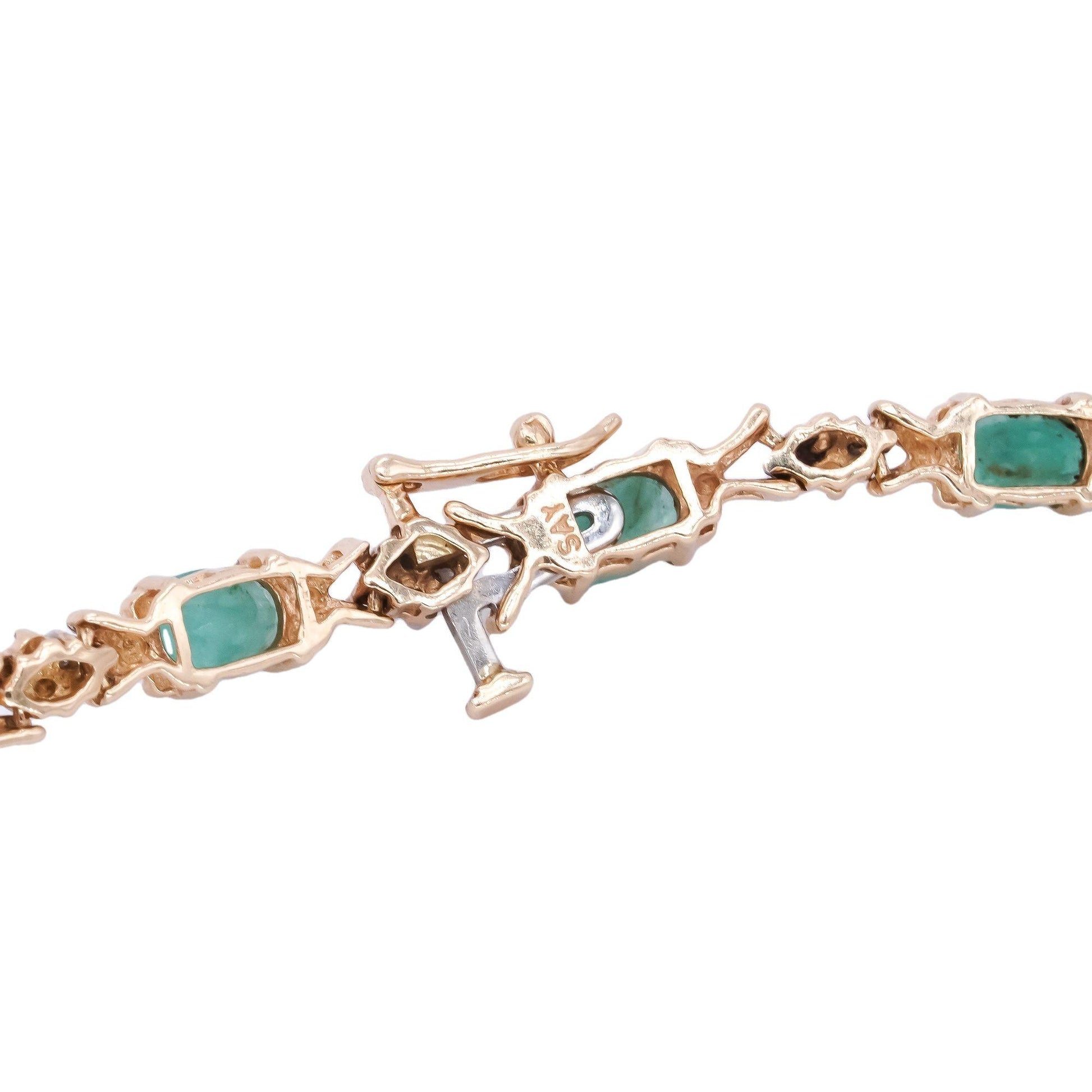 14k Yellow Gold 4.50ct Emerald Fancy Tennis Bracelet w/ Diamond Accents