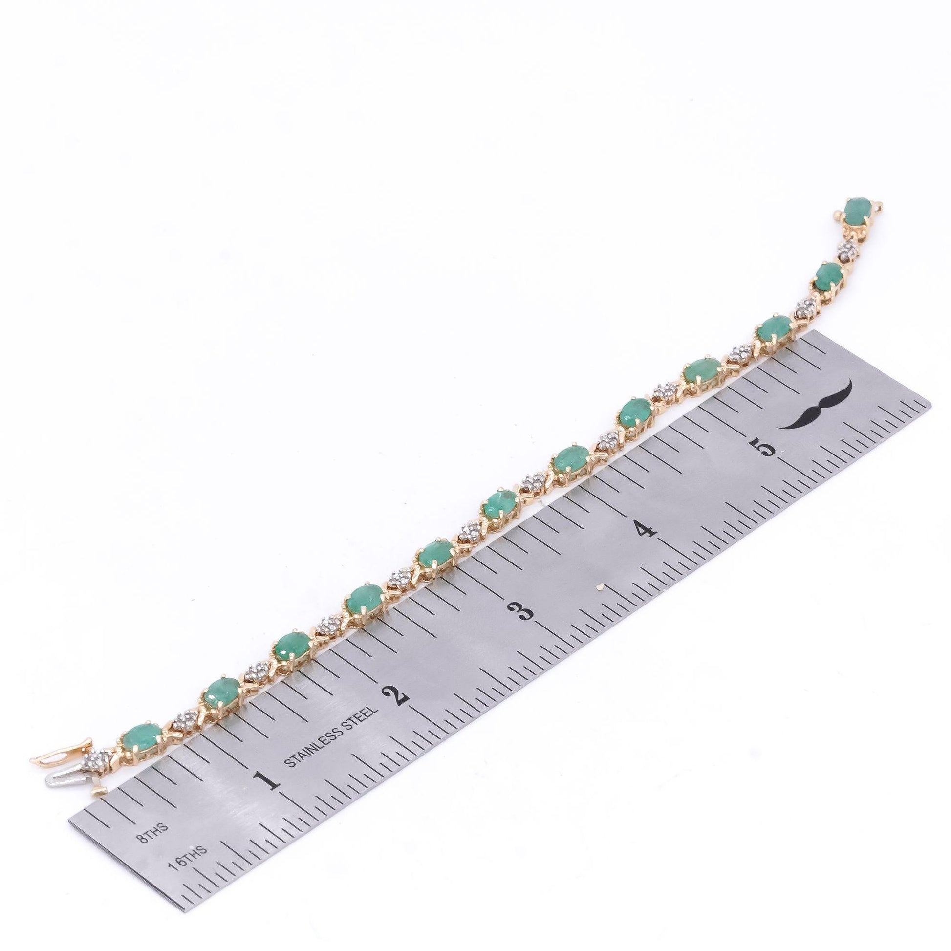 14k Yellow Gold 4.50ct Emerald Fancy Tennis Bracelet w/ Diamond Accents