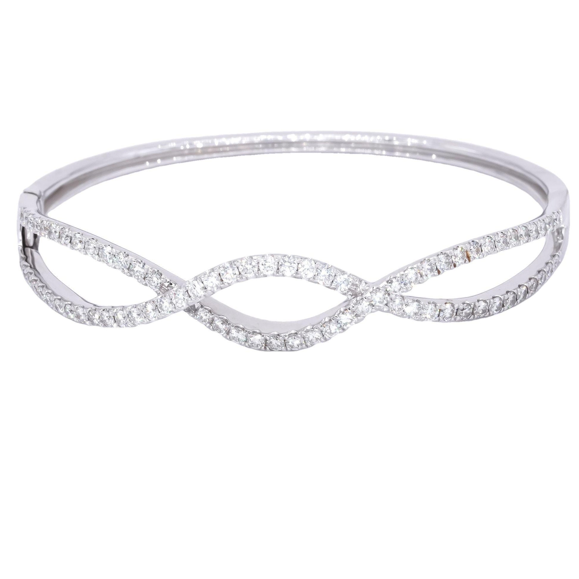 ODELIA 18k White Gold 3.0CT VS Diamond Infinity Crossover Bangle Bracelet